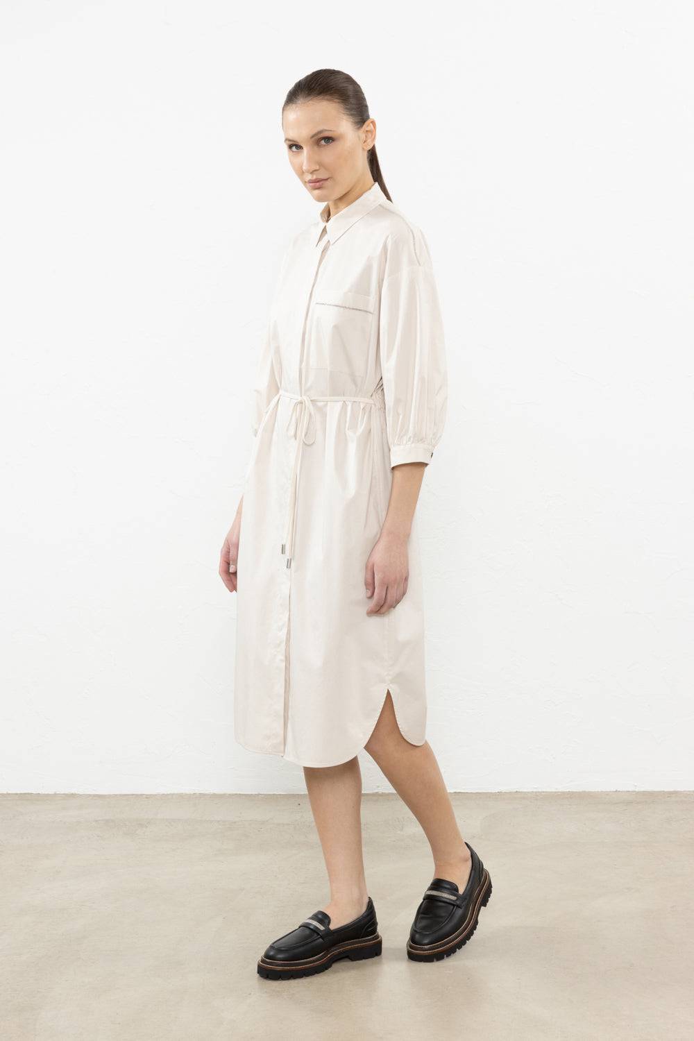 Peserico Abito midi in leggero raso di cotone stretch