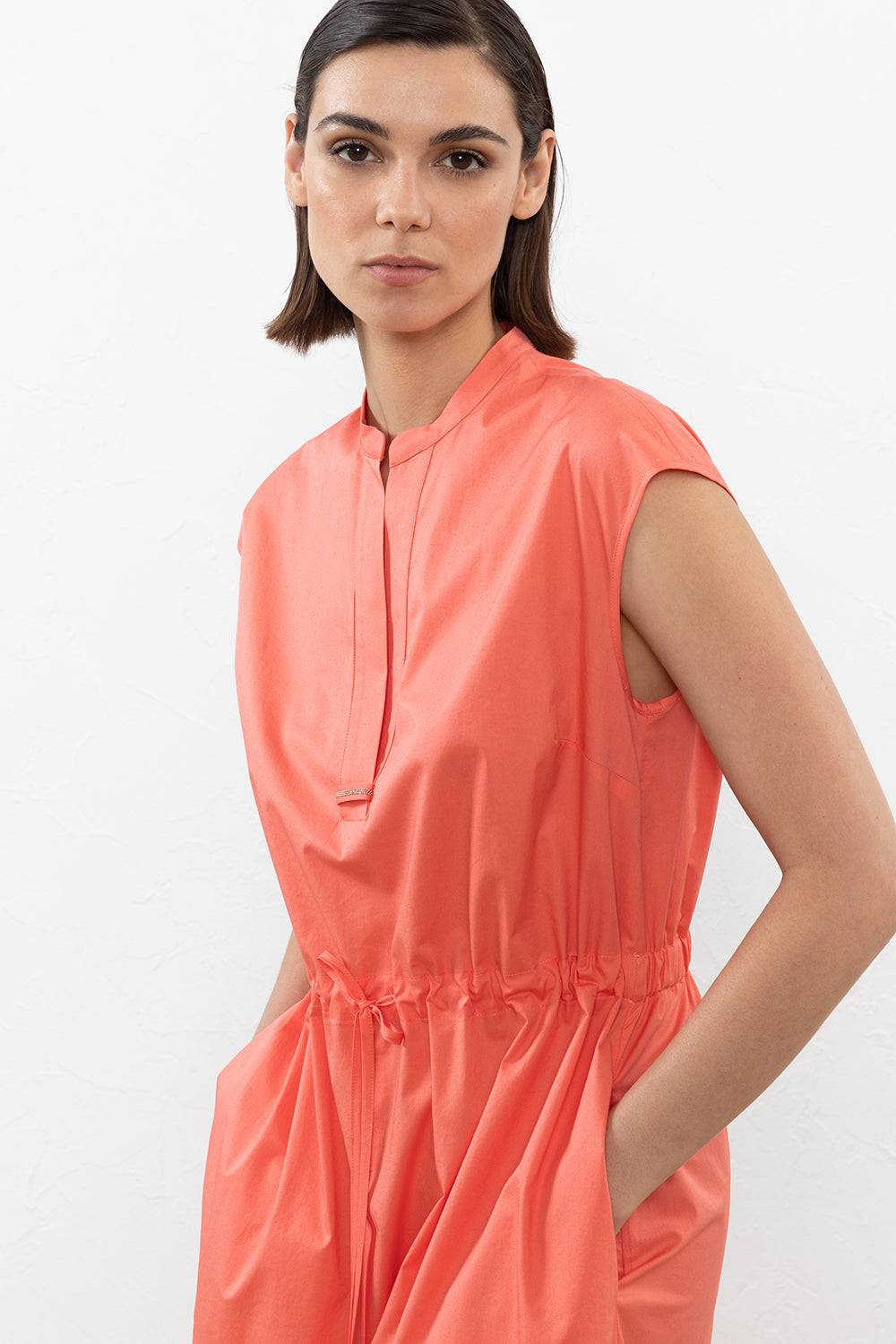 Peserico Abito Midi In Leggero Raso Di Cotone Stretch