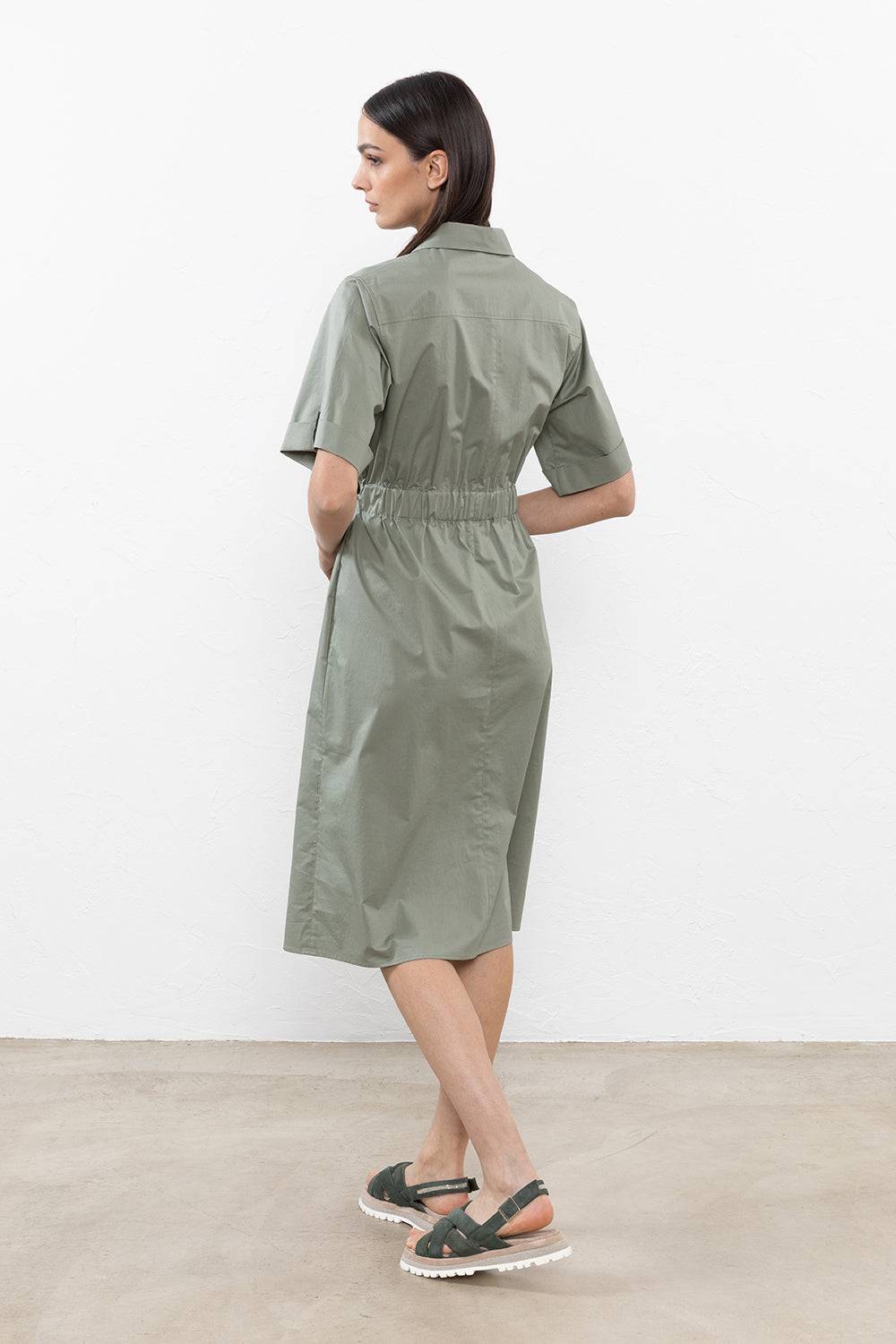 Peserico Abito Midi In Leggero Raso Di Cotone Stretch