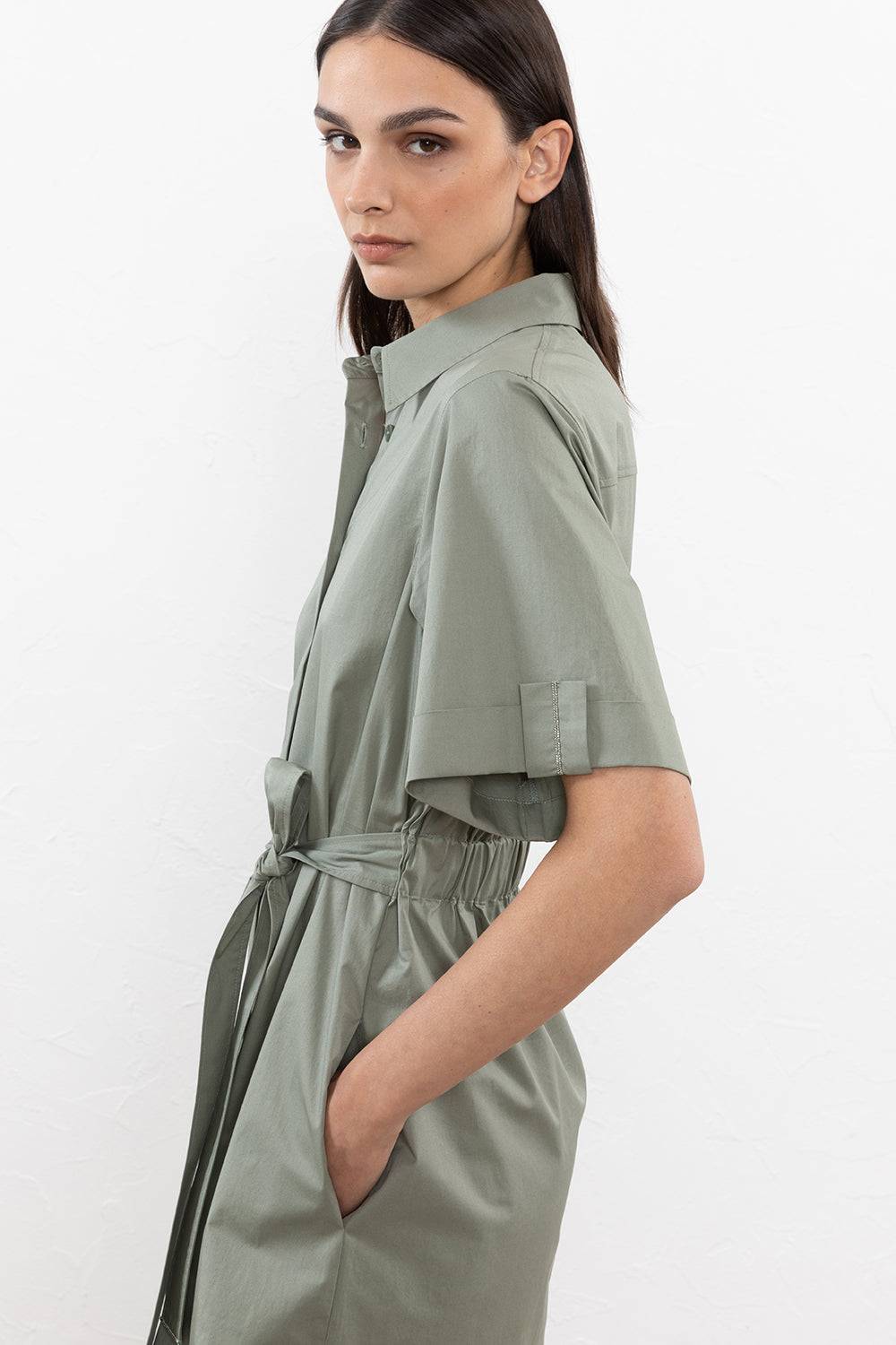 Peserico Abito Midi In Leggero Raso Di Cotone Stretch