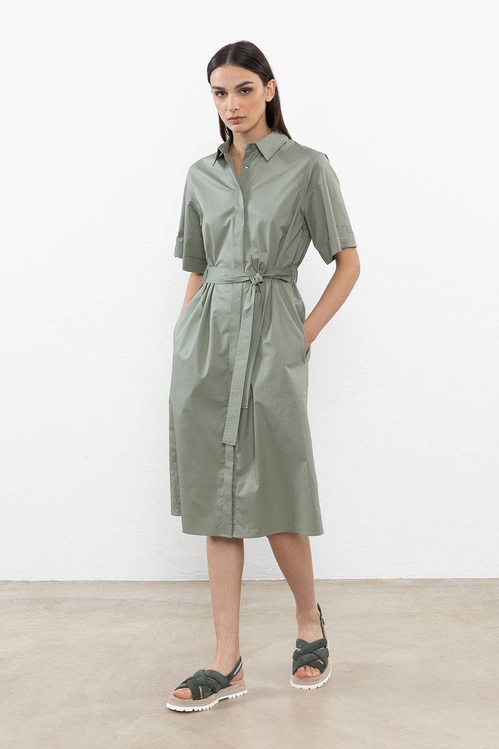 Peserico Abito midi in leggero raso di cotone stretch