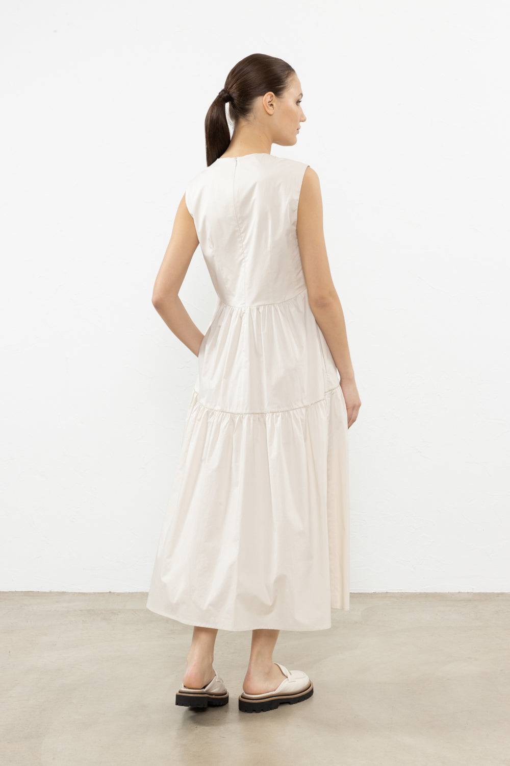 Peserico Abito Midi In Leggero Raso Di Cotone Stretch