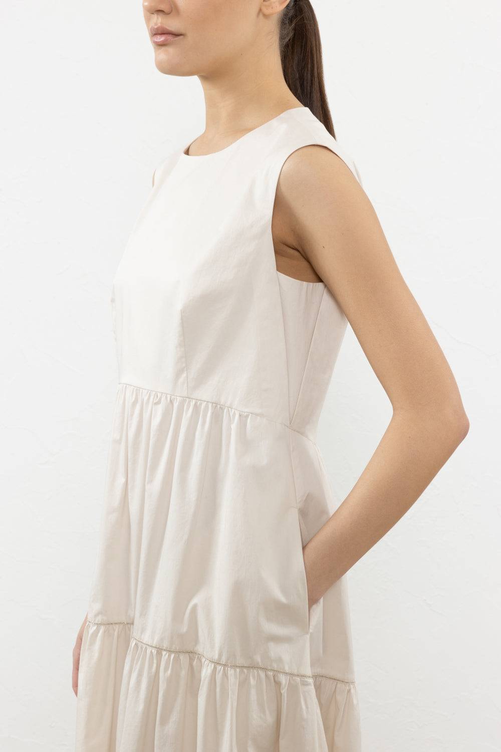 Peserico Abito Midi In Leggero Raso Di Cotone Stretch