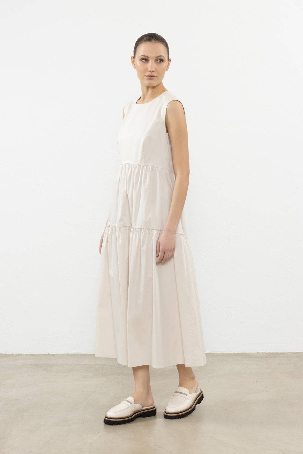 Peserico Abito midi in leggero raso di cotone stretch