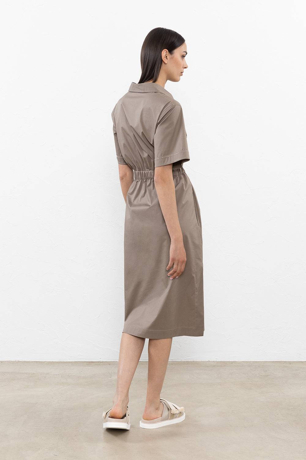 Peserico Abito Midi In Leggero Raso Di Cotone Stretch