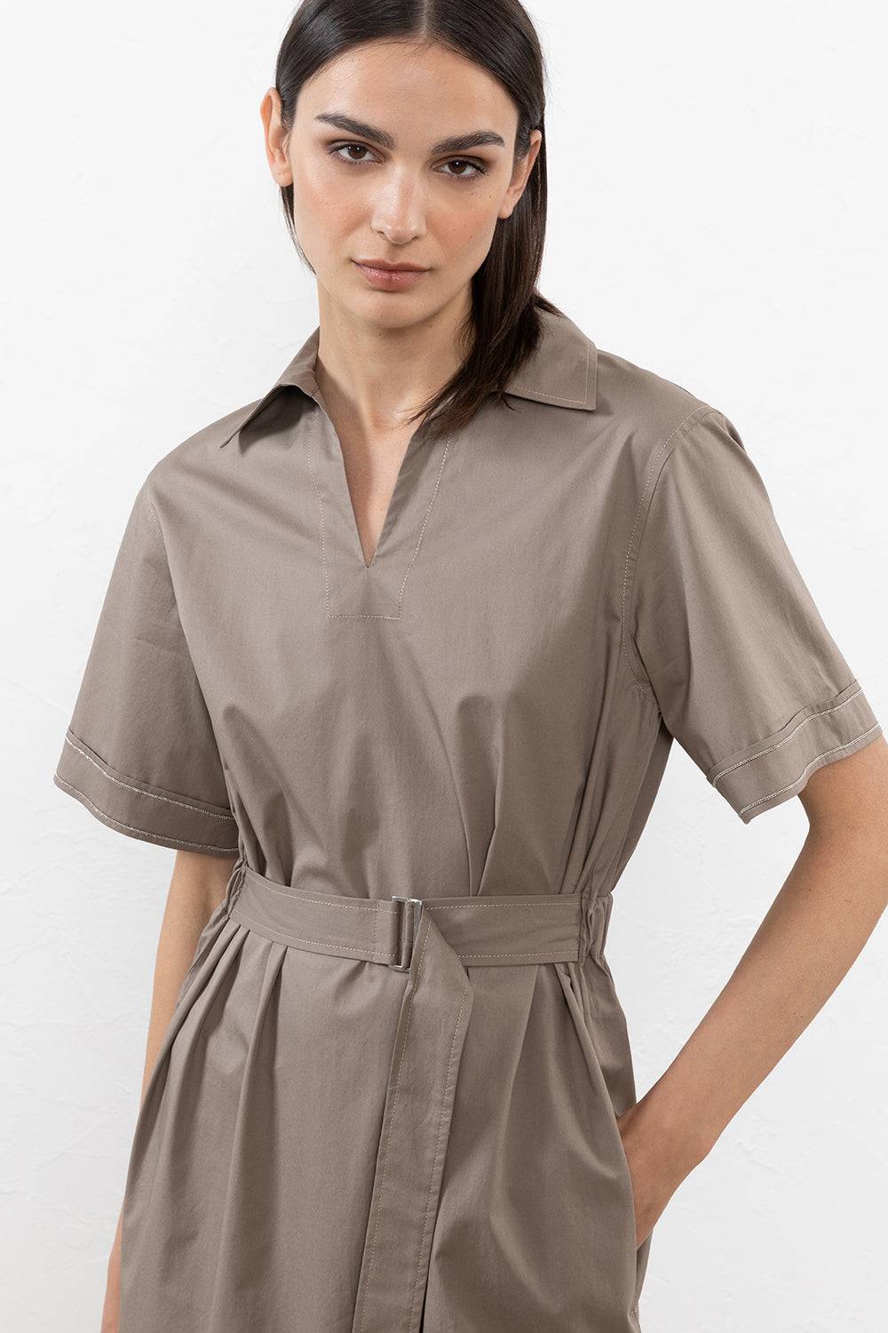 Peserico Abito Midi In Leggero Raso Di Cotone Stretch