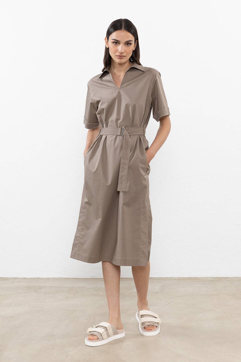 Peserico Abito midi in leggero raso di cotone stretch