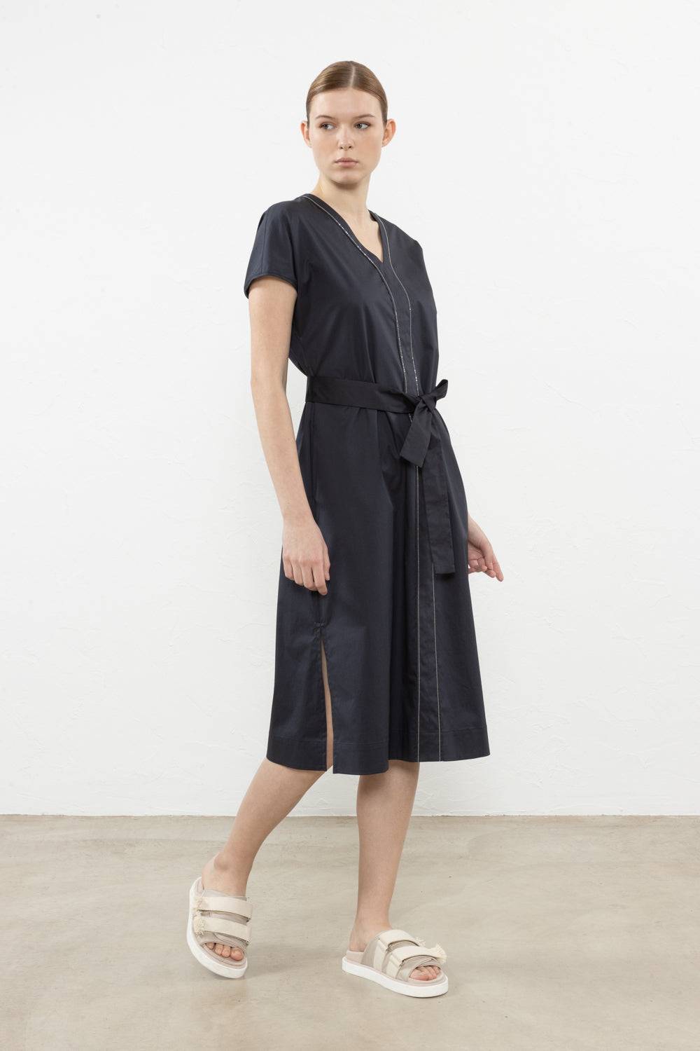 Peserico Abito midi in leggero raso di cotone stretch