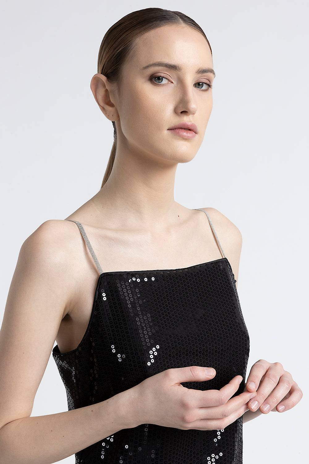 Peserico Abito Midi In Twill Di Viscosa Con Paillettes