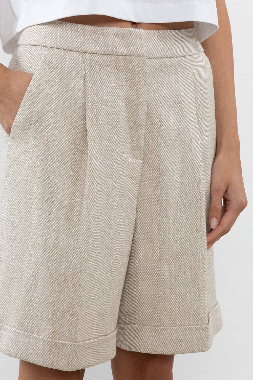 Peserico Bermuda In Diagonale Grezza Di Lino, Viscosa E Cotone