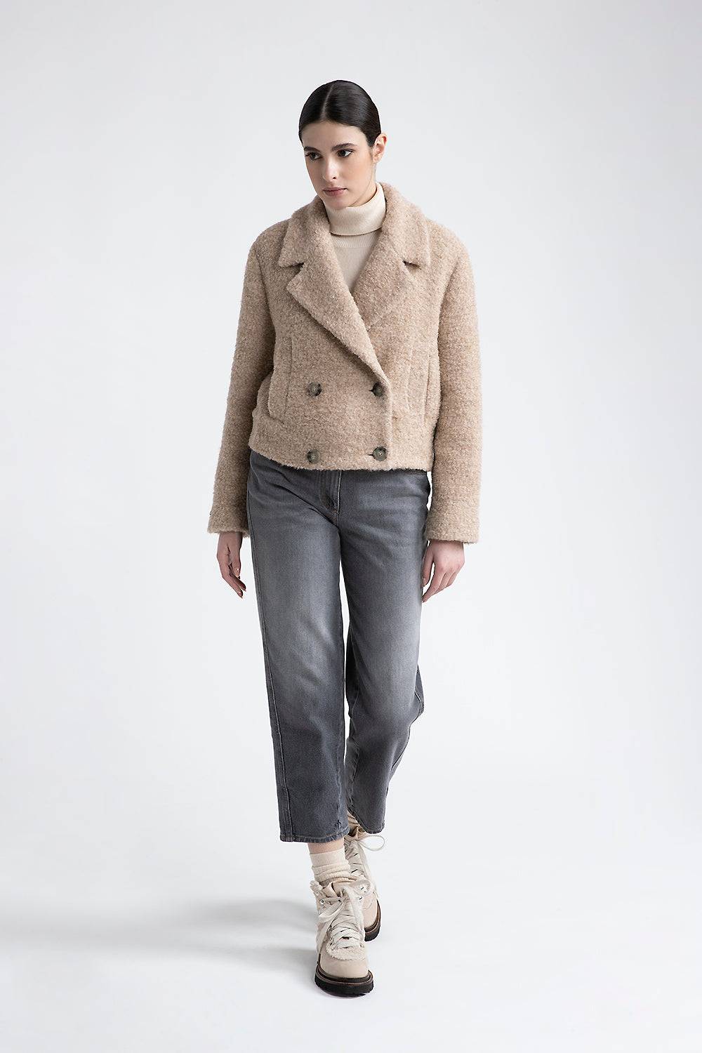 Peserico Blazer Crop In Panno Bouclé Di Lana E Alpaca