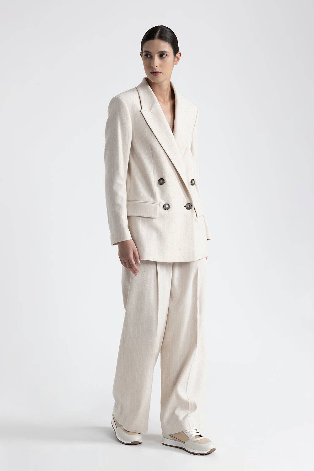 Peserico Blazer Doppiopetto In Flanella Gessata Di Lana E Viscosa