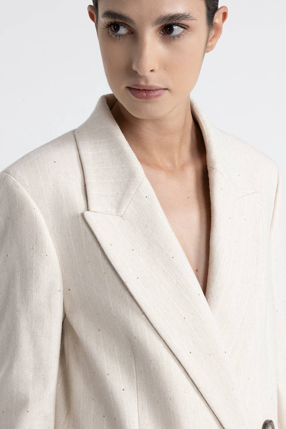 Peserico Blazer Doppiopetto In Flanella Gessata Di Lana E Viscosa