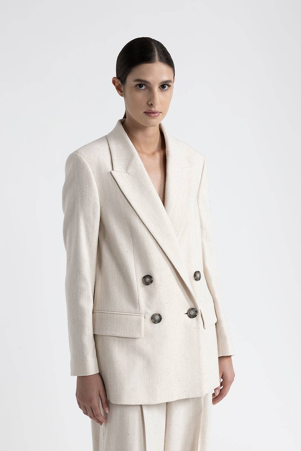 Peserico Blazer doppiopetto in flanella gessata di lana e viscosa