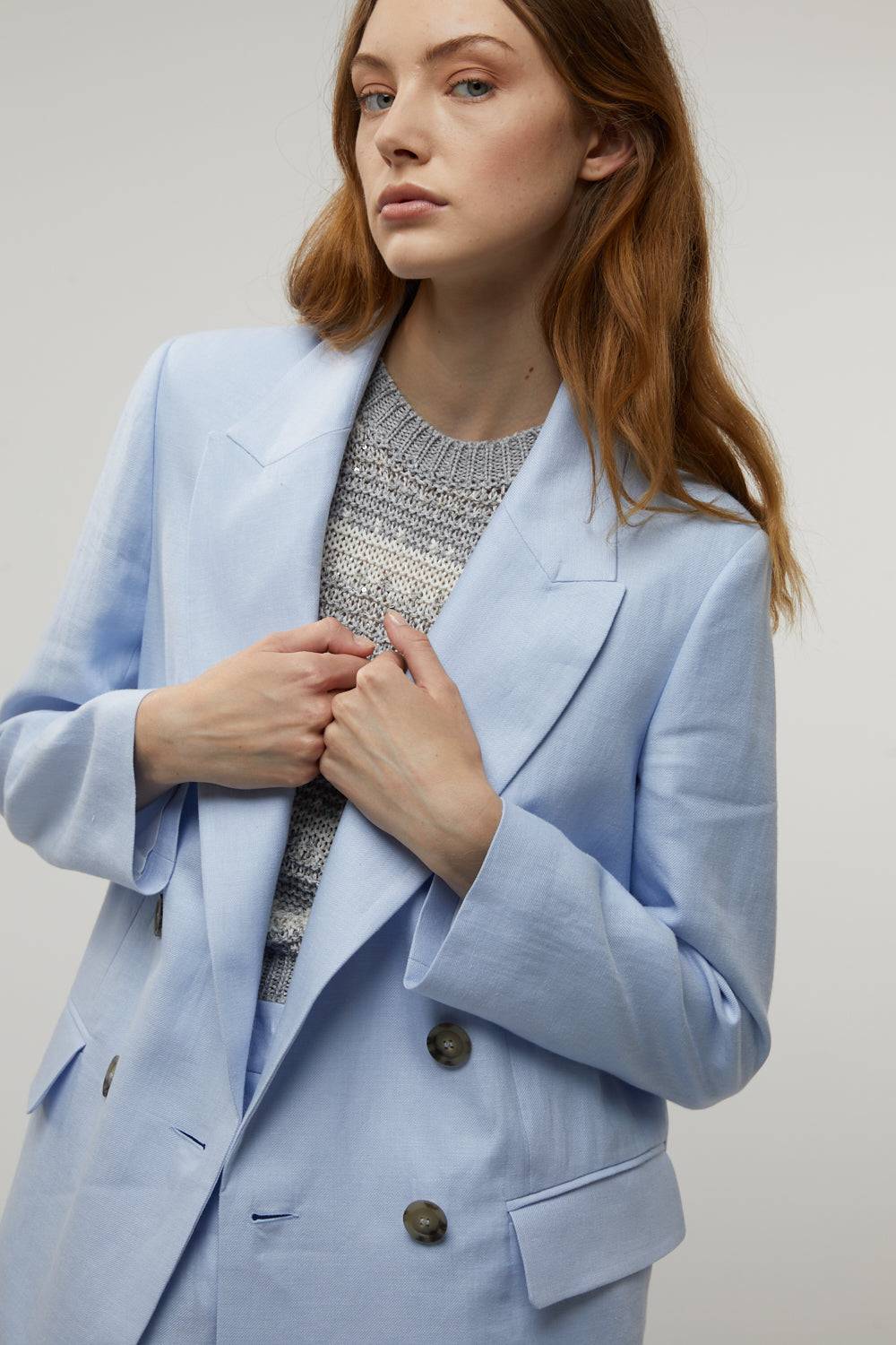 Peserico Blazer Doppiopetto In Gabardina Di Puro Lino