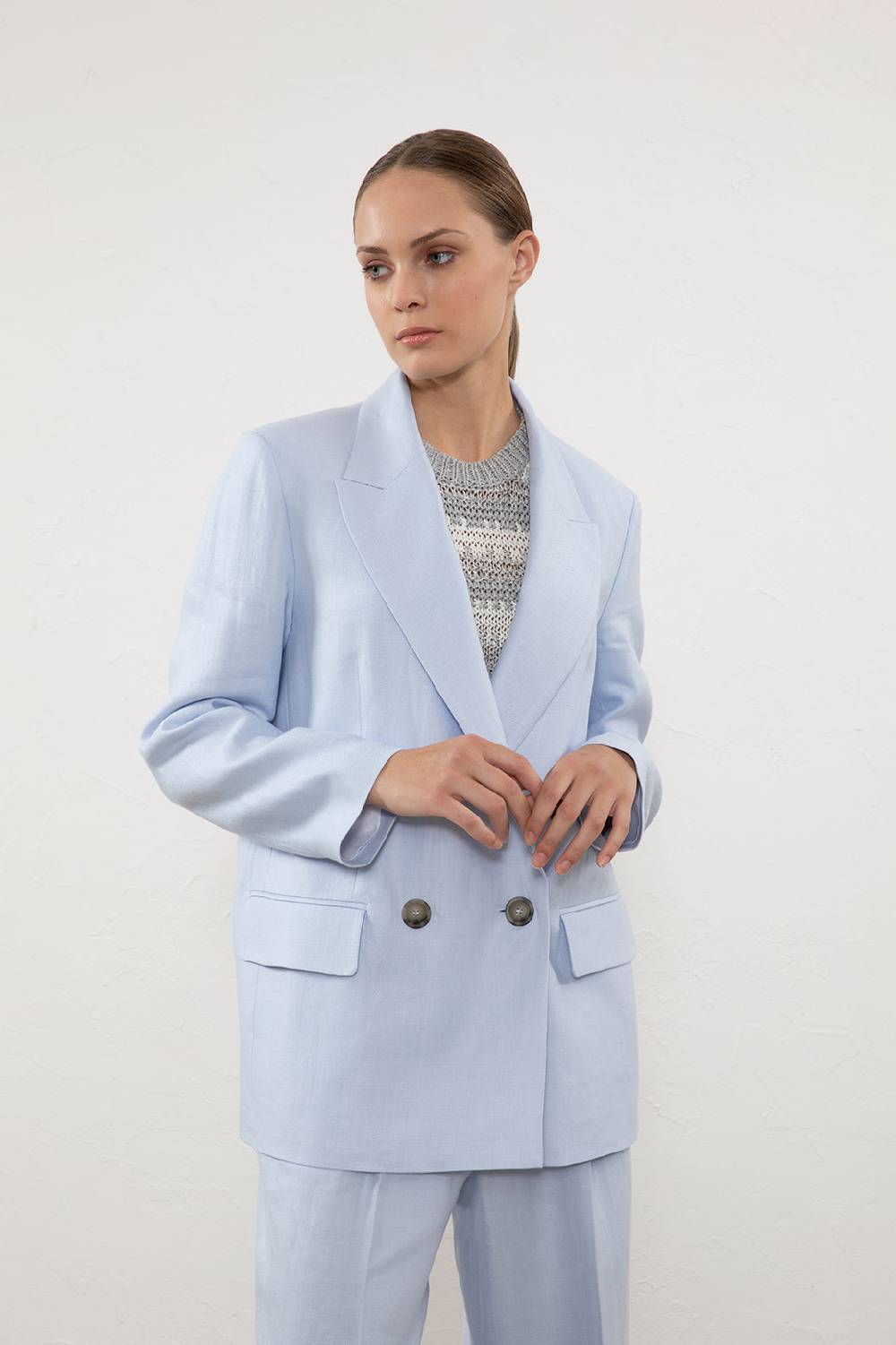 Peserico Blazer doppiopetto in gabardina di puro lino