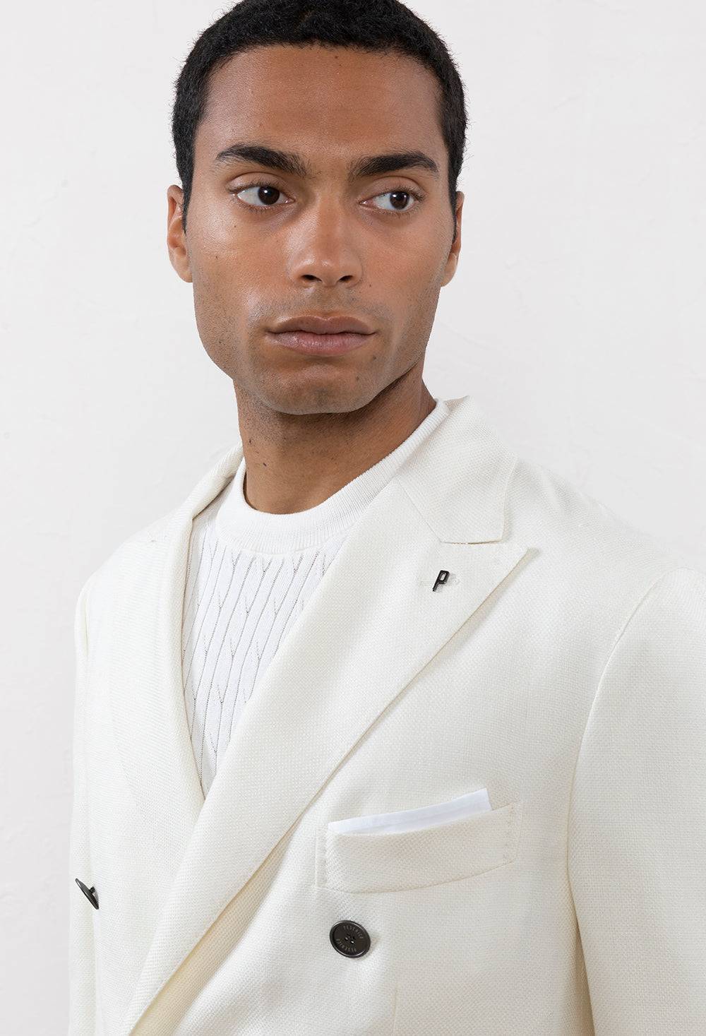 Peserico Blazer Doppiopetto In Hopsack Di Lana, Seta E Lino