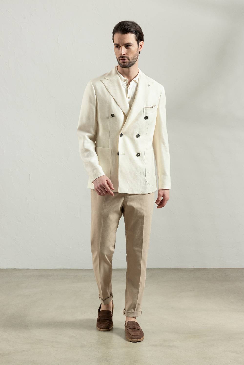 Peserico Blazer Doppiopetto In Hopsack Di Lana, Seta E Lino