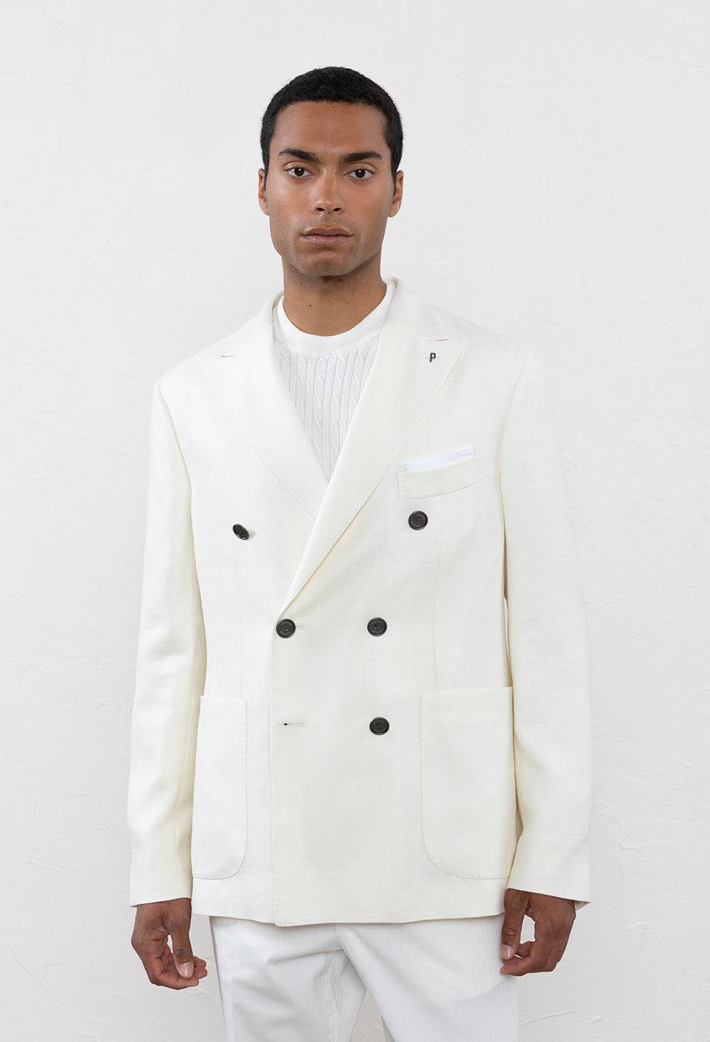 Peserico Blazer doppiopetto in hopsack di lana, seta e lino