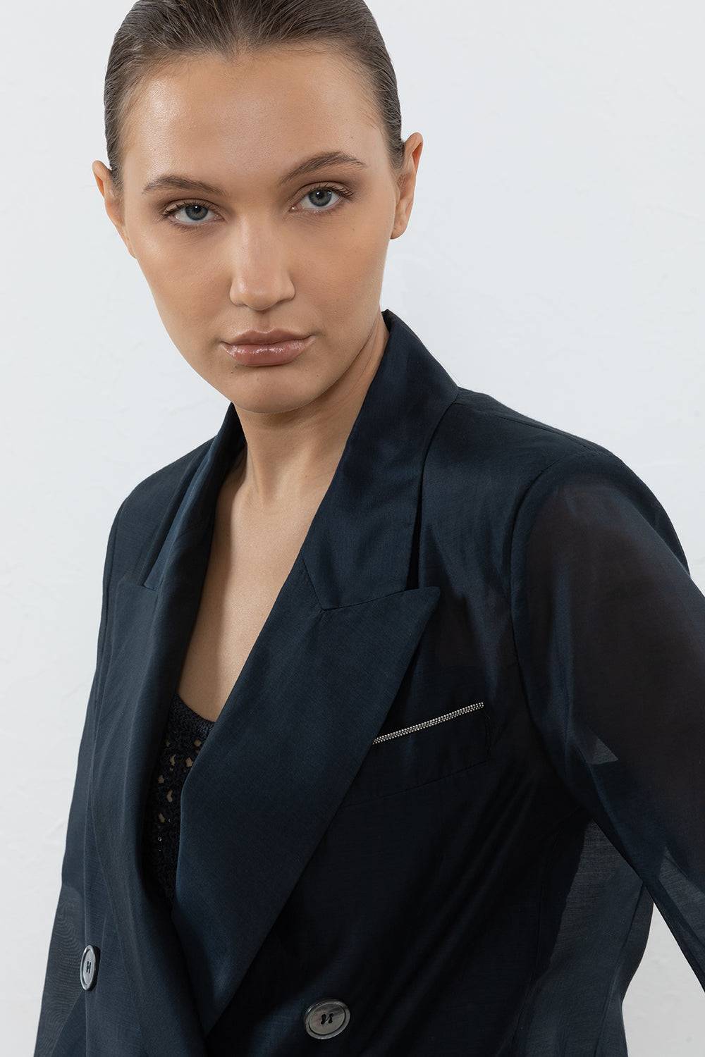 Peserico Blazer Doppiopetto In Organza Di Cotone E Seta