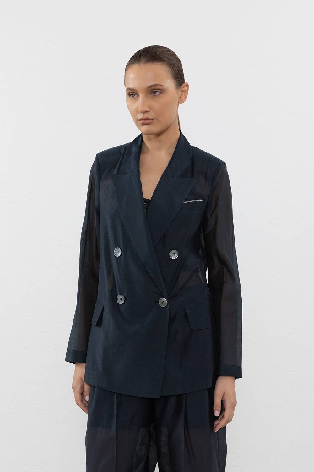 Peserico Blazer doppiopetto in organza di cotone e seta