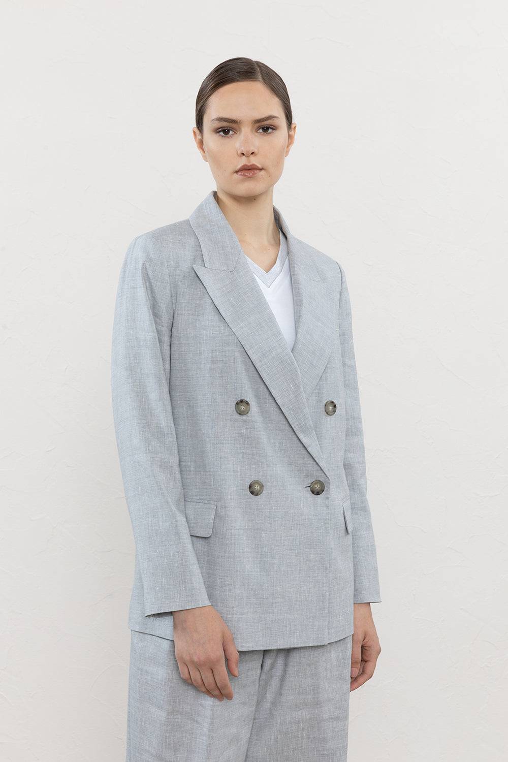 Peserico Blazer doppiopetto in tela "Estrato" di lana-lino