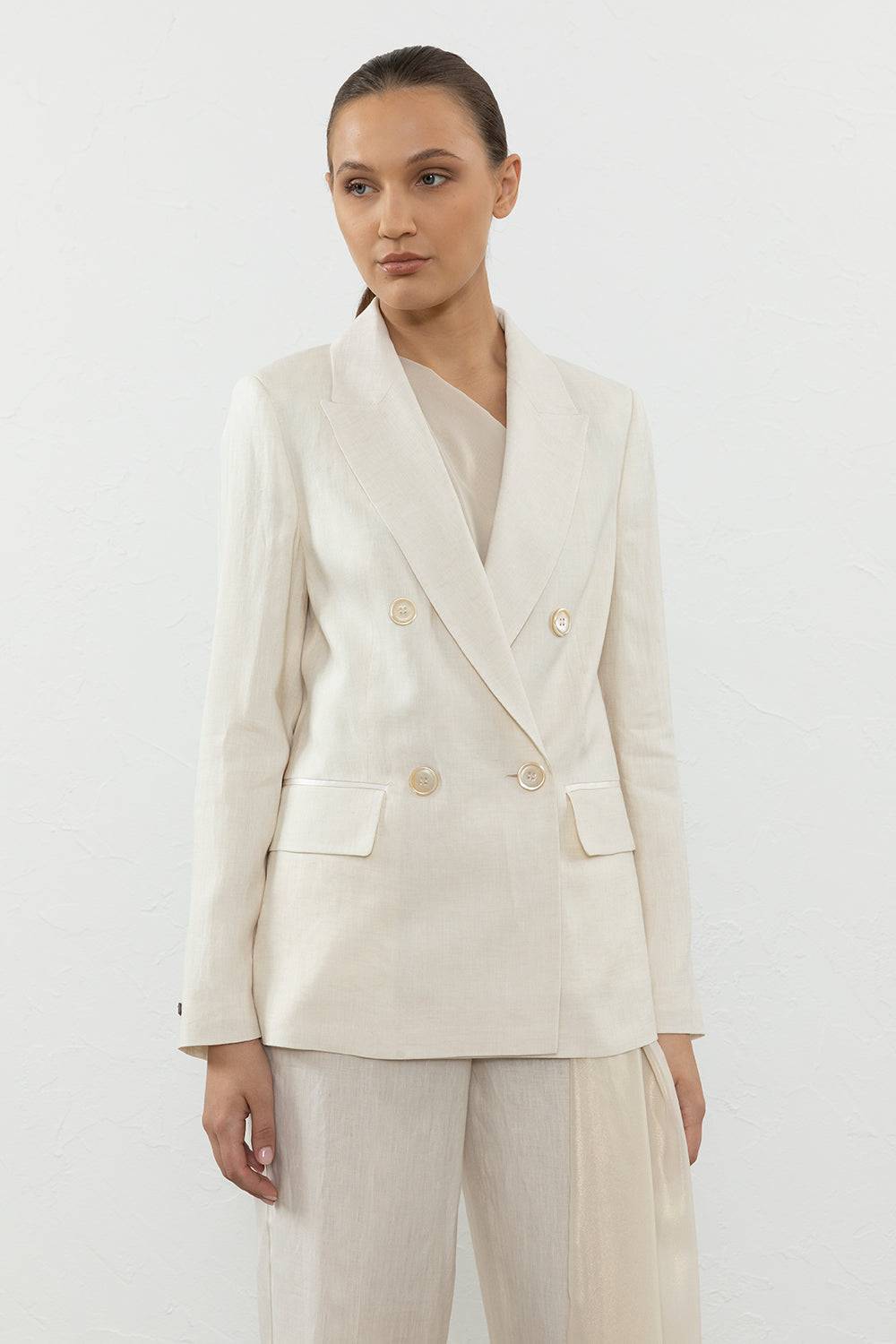 Peserico Blazer doppiopetto in tela leggera di puro lino