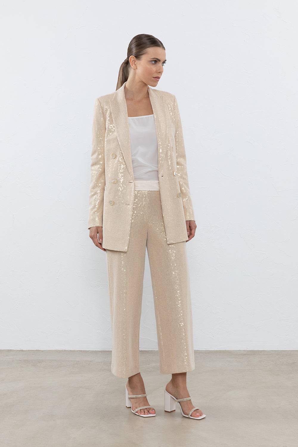 Peserico Blazer Doppiopetto In Tessuto Di Paillette Ingabbiate In Tulle