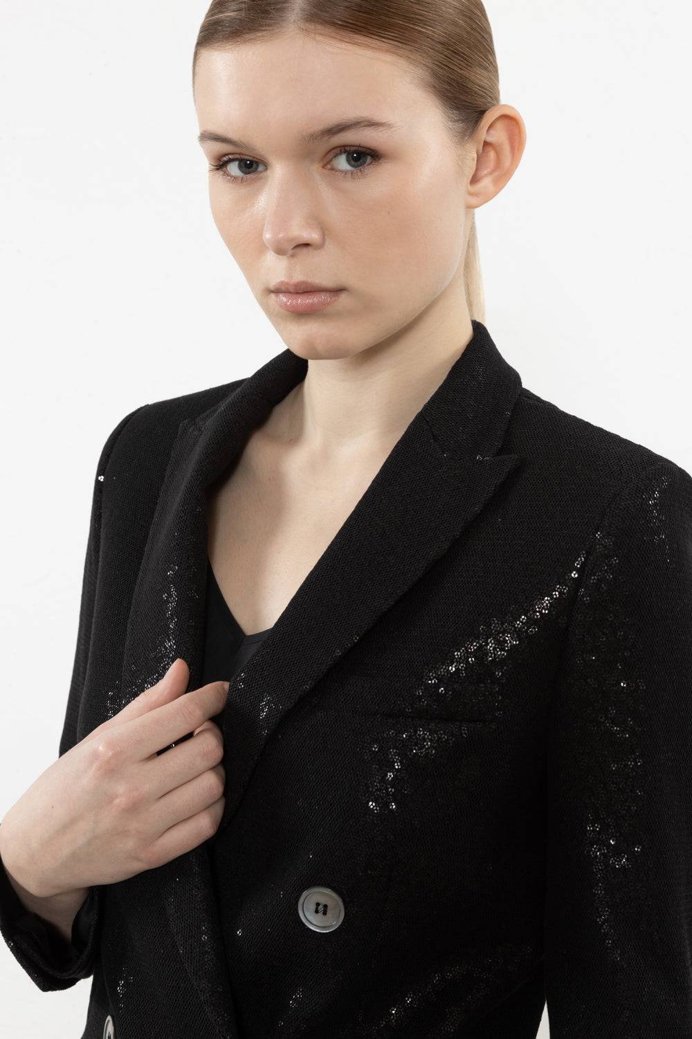 Peserico Blazer Doppiopetto In Tessuto Di Paillette Ingabbiate In Tulle