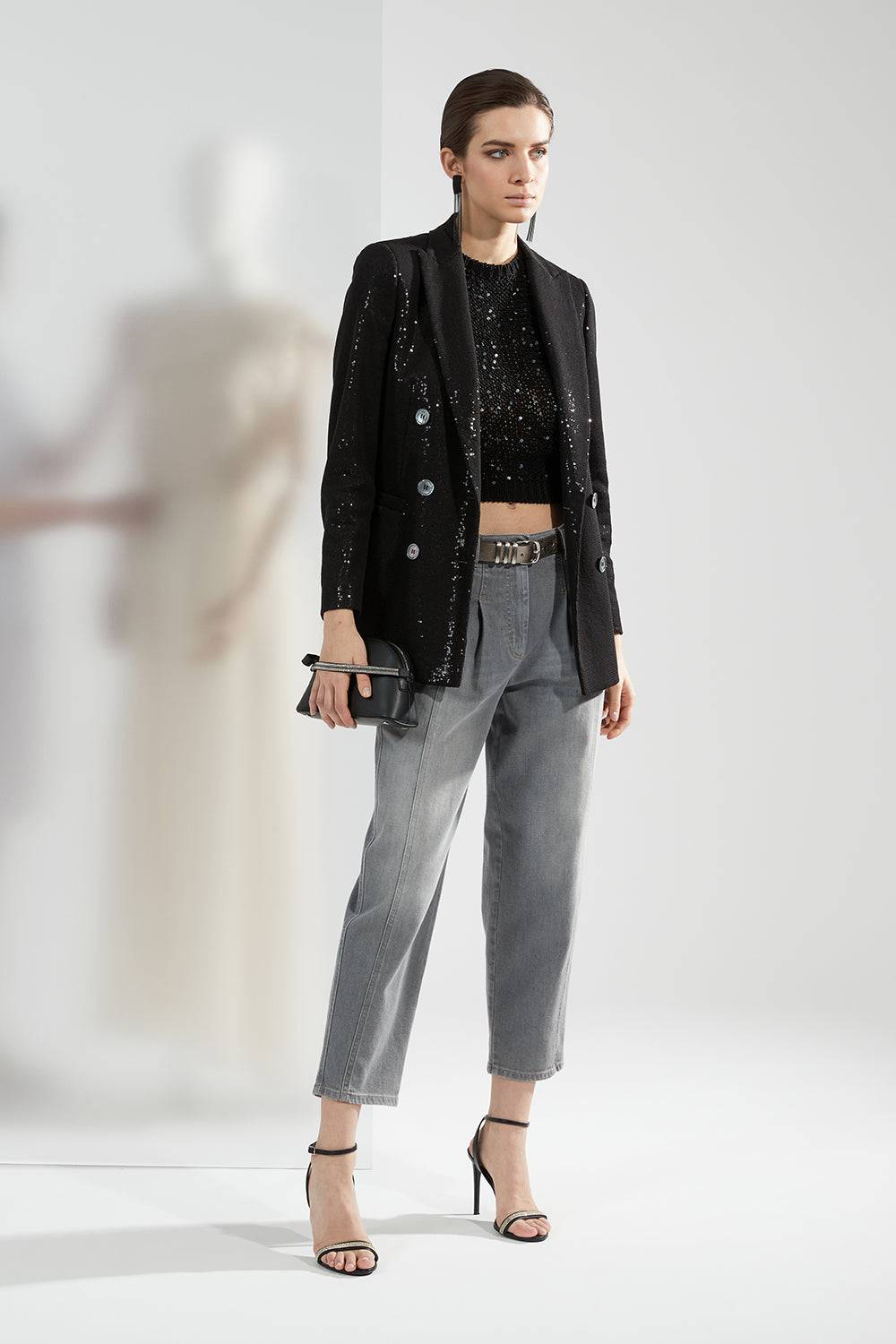 Peserico Blazer Doppiopetto In Tessuto Di Paillette Ingabbiate In Tulle