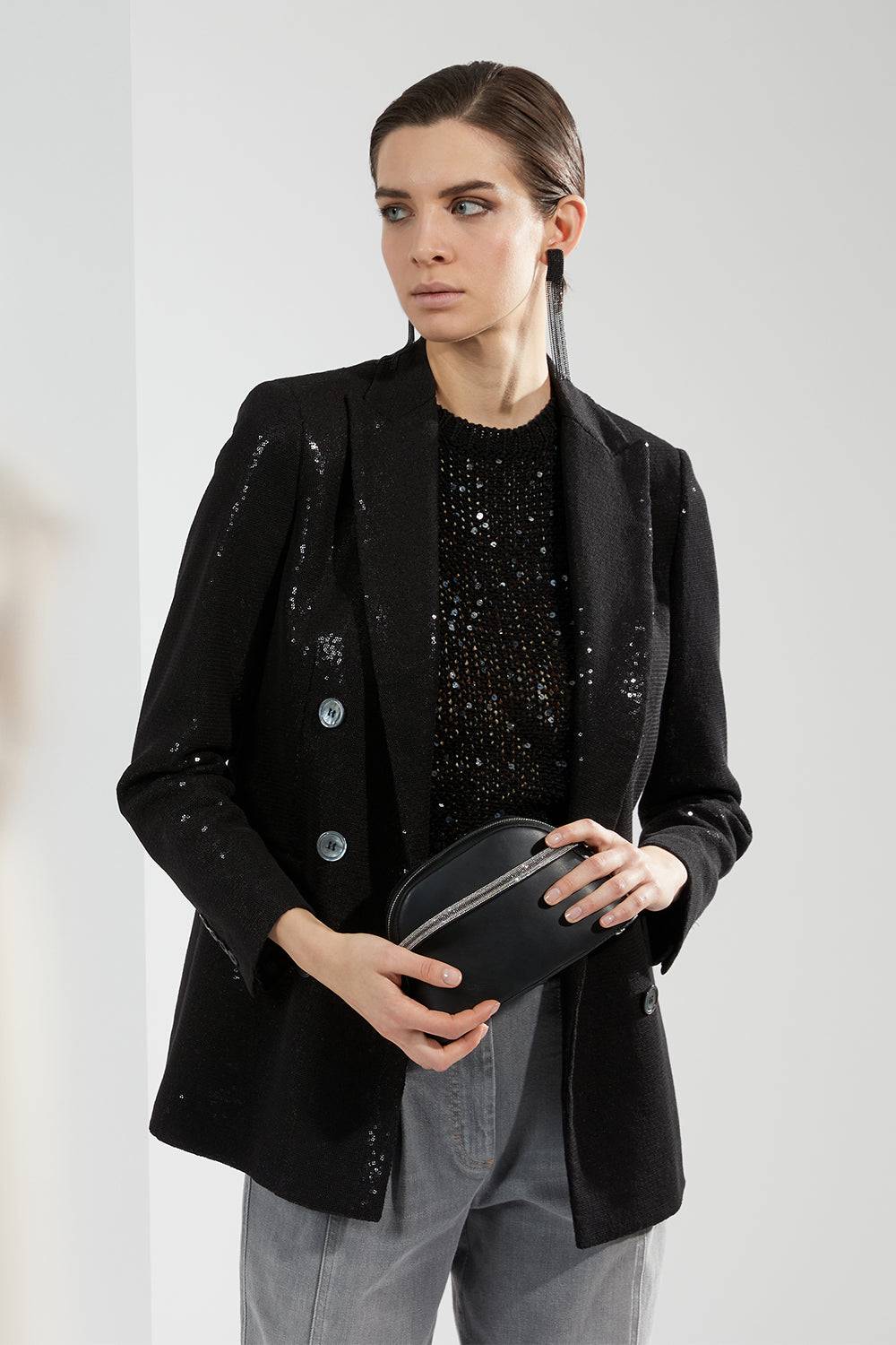 Peserico Blazer Doppiopetto In Tessuto Di Paillette Ingabbiate In Tulle