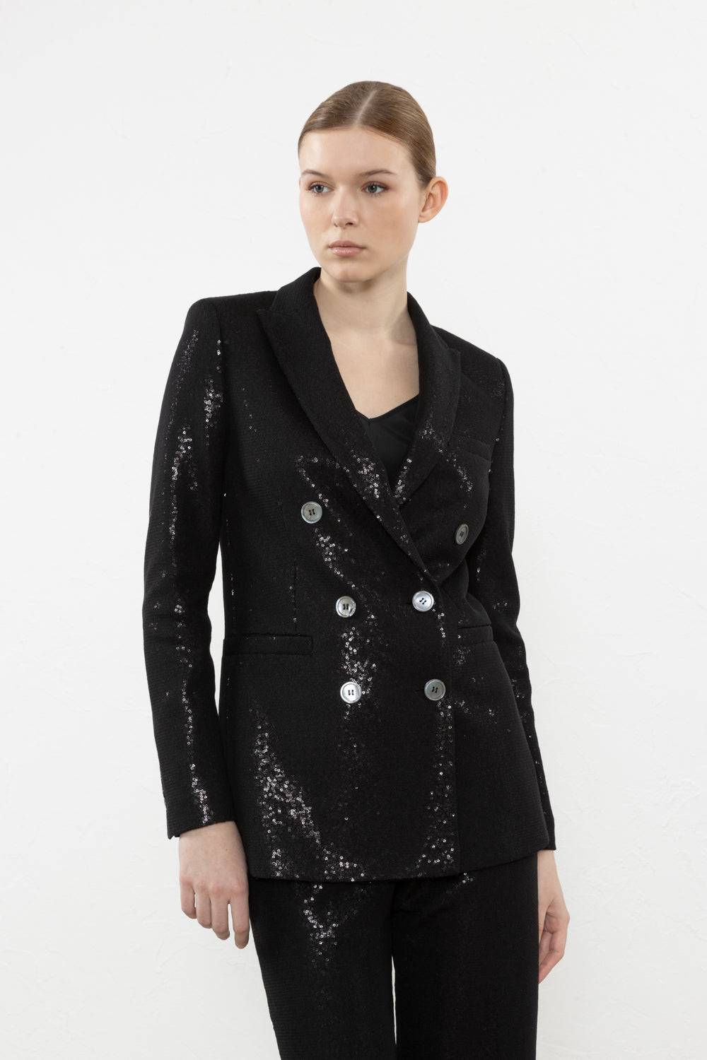 Peserico Blazer doppiopetto in tessuto di paillette ingabbiate in tulle