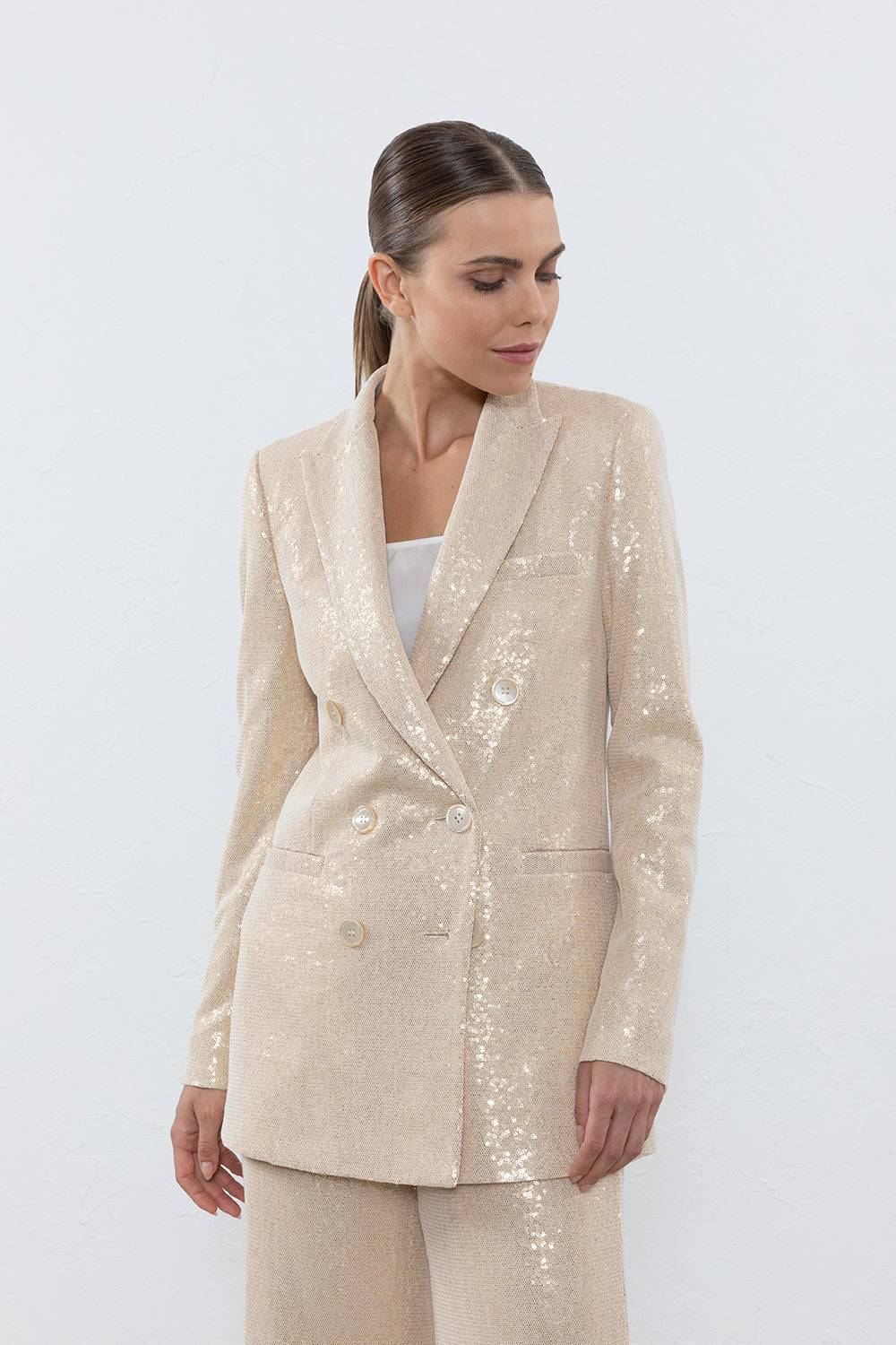 Peserico Blazer doppiopetto in tessuto di paillette ingabbiate in tulle