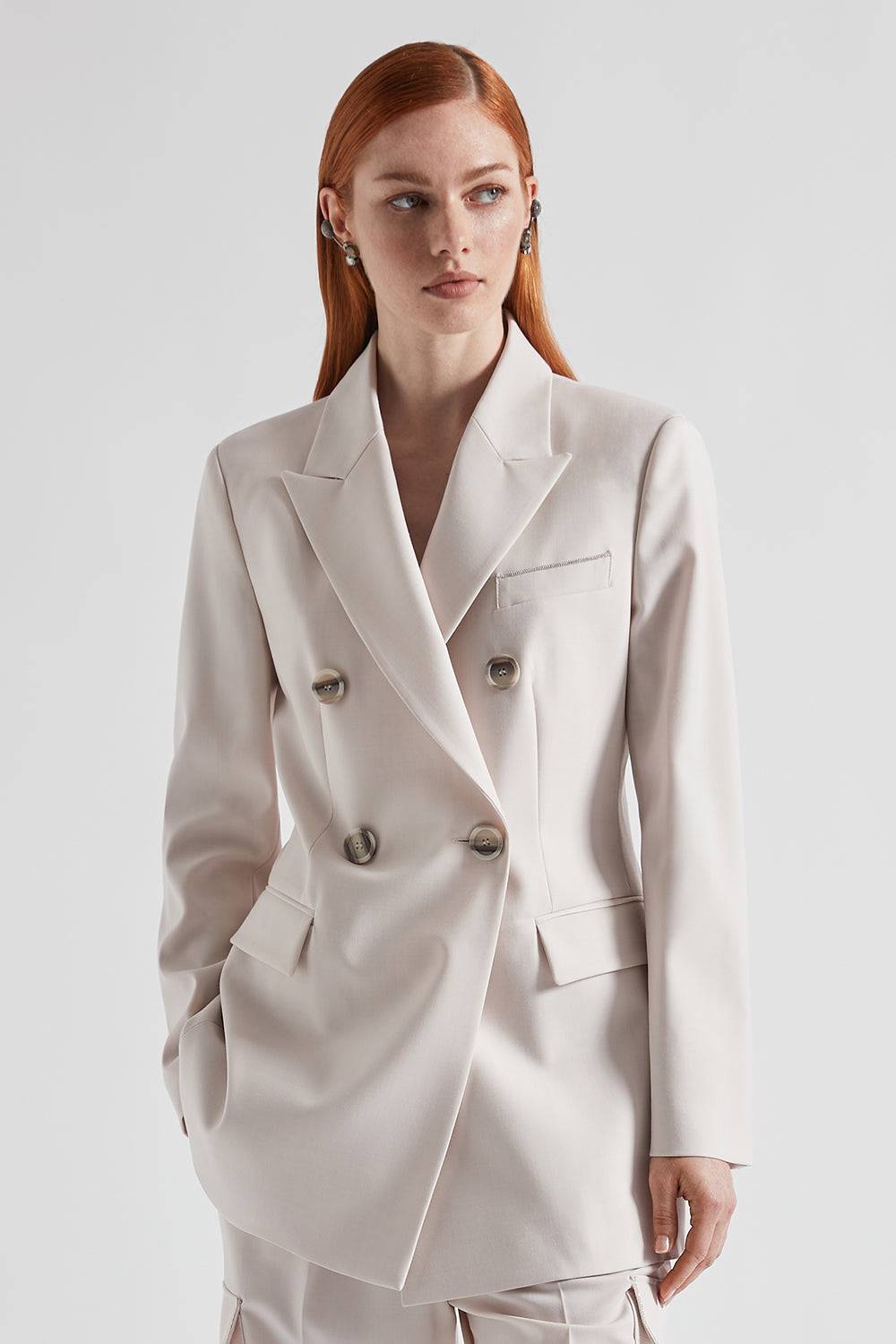 Peserico Blazer doppiopetto in twill di lana tecnica