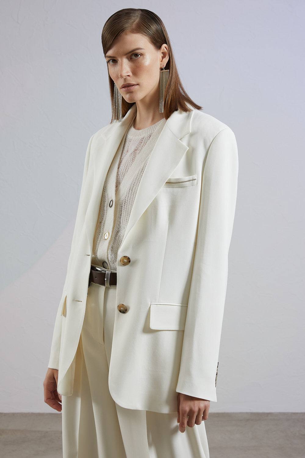 Peserico Blazer Monopetto In Cady Crepe Di Viscosa Stretch