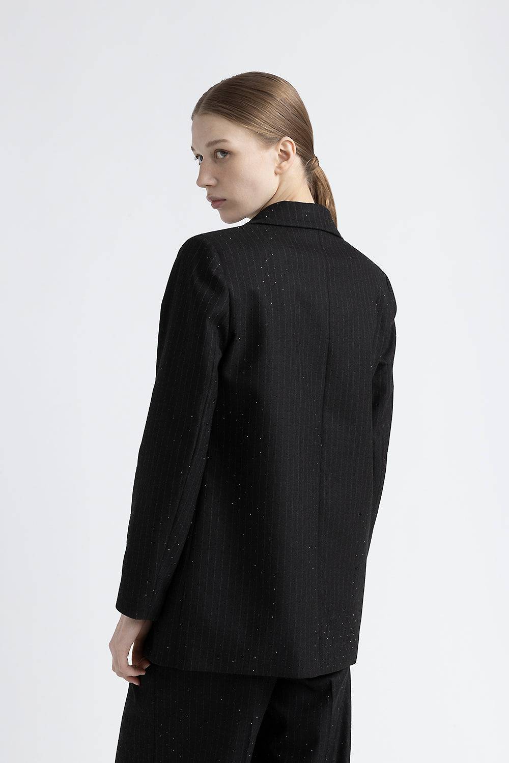 Peserico Blazer Monopetto In Flanella Gessata Di Viscosa Con Strass