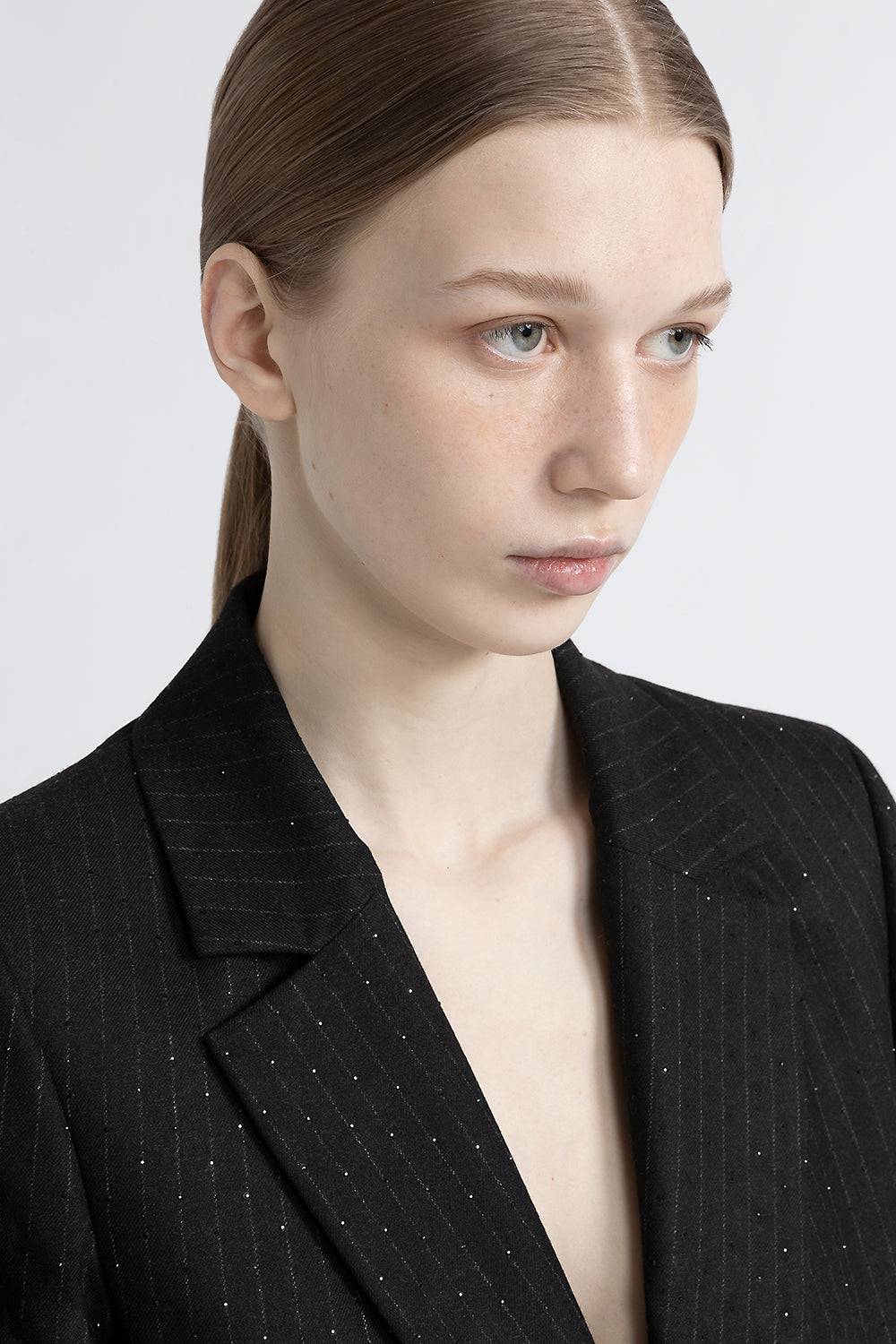 Peserico Blazer Monopetto In Flanella Gessata Di Viscosa Con Strass