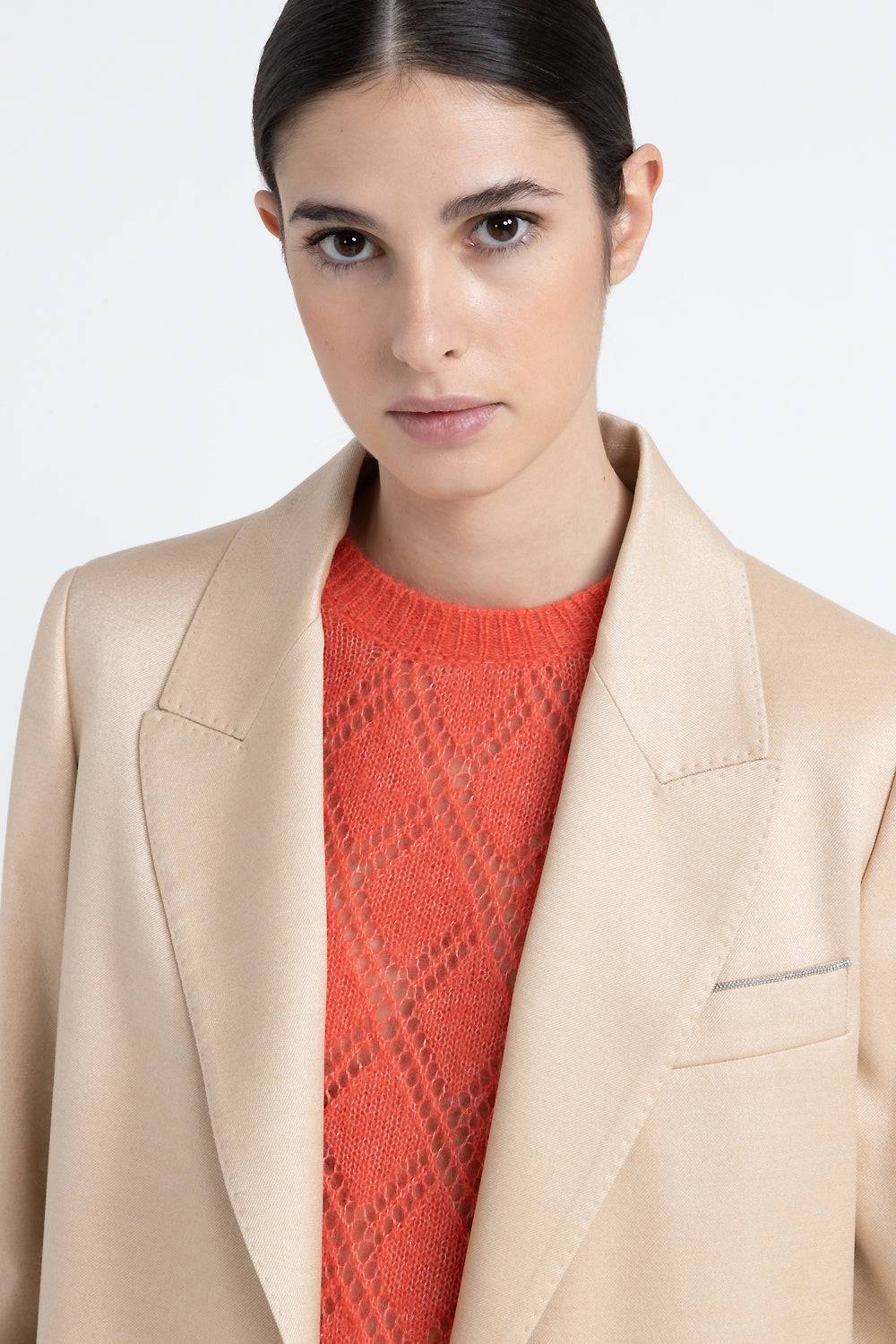 Peserico Blazer Monopetto In Flanella Jaspé Di Lana E Viscosa Lucida