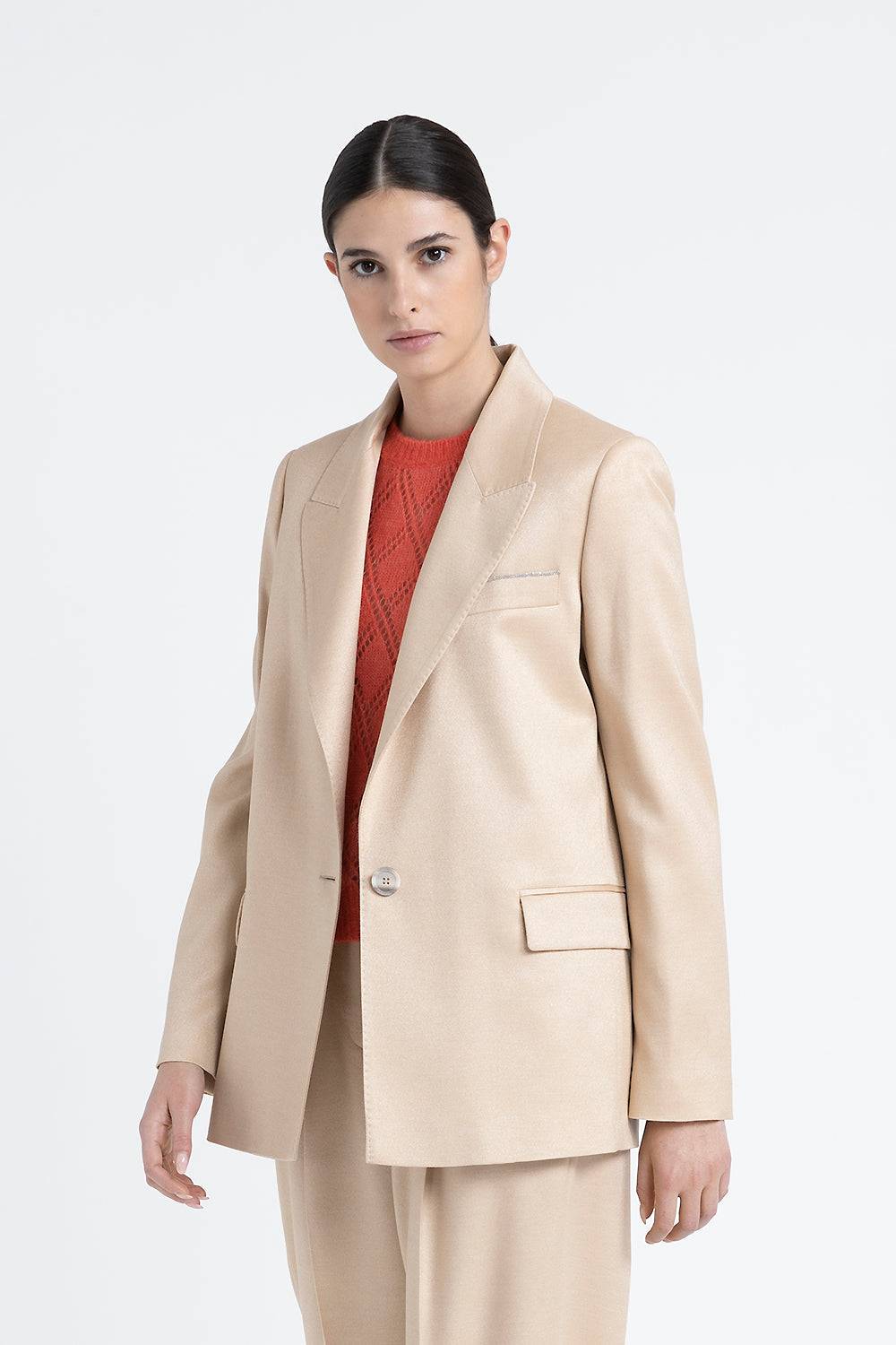 Peserico Blazer monopetto in flanella jaspé di lana e viscosa lucida