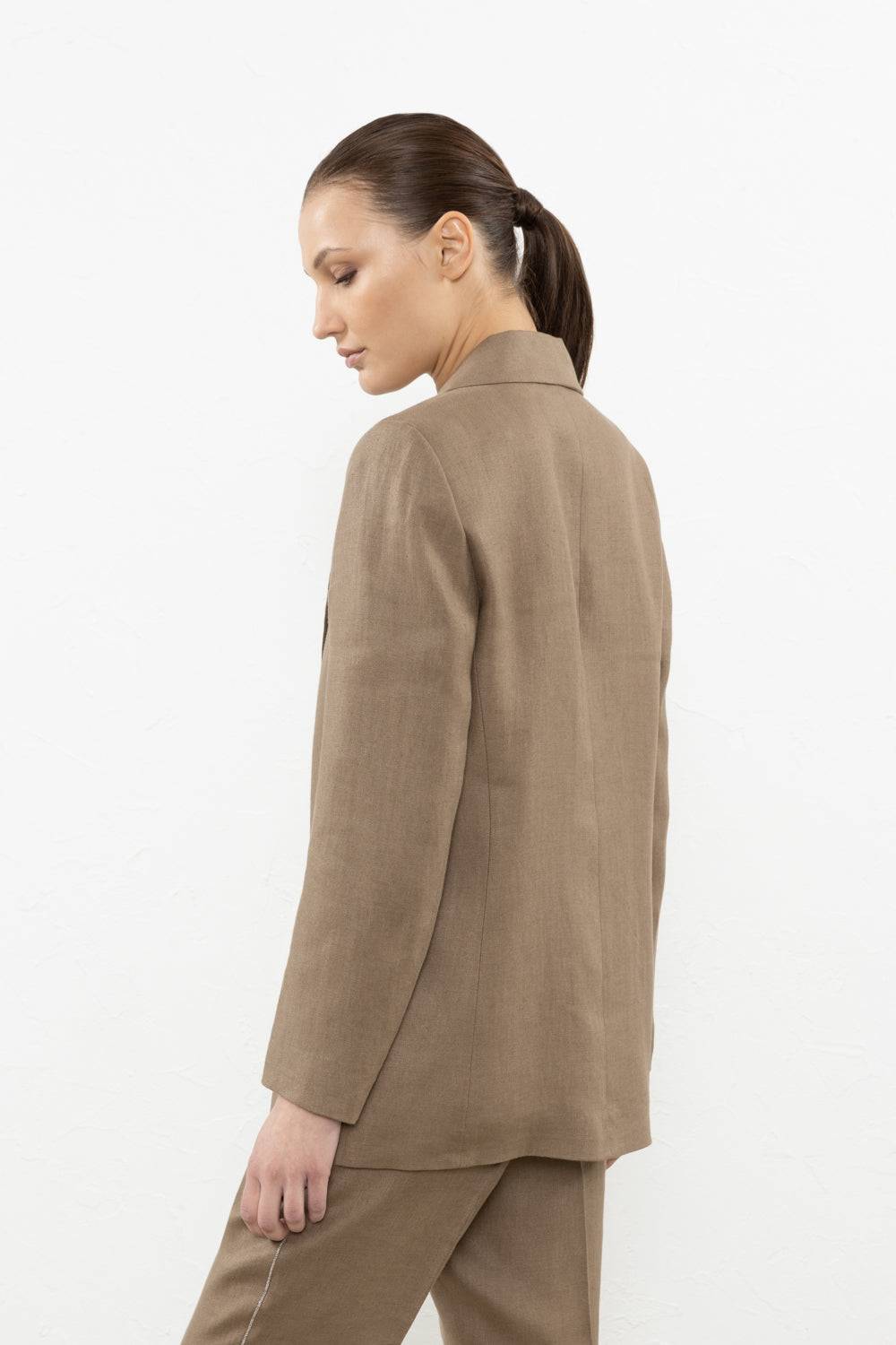 Peserico Blazer Monopetto In Gabardina Di Puro Lino