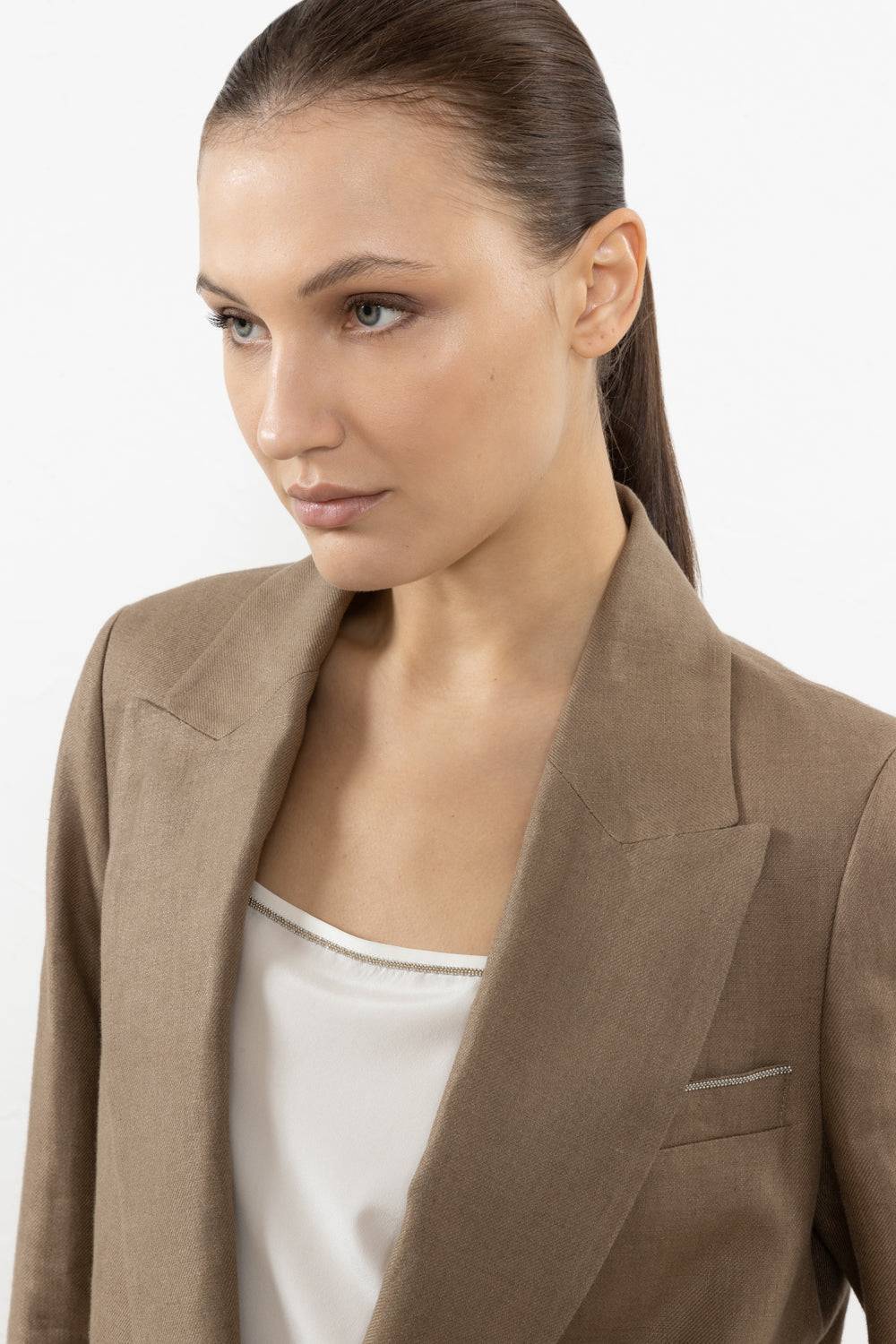 Peserico Blazer Monopetto In Gabardina Di Puro Lino