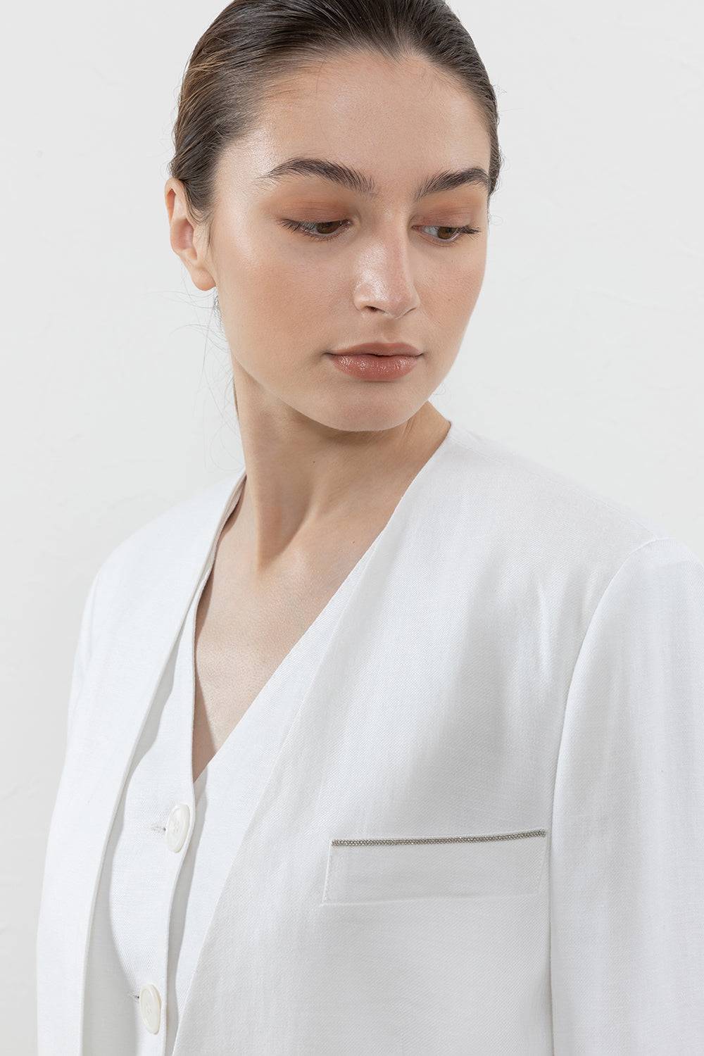 Peserico Blazer Monopetto In Gabardina Di Puro Lino