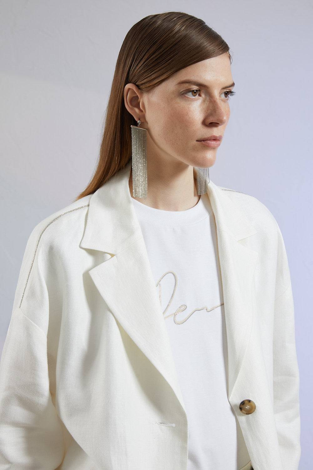 Peserico Blazer Monopetto In Gabardina Di Puro Lino