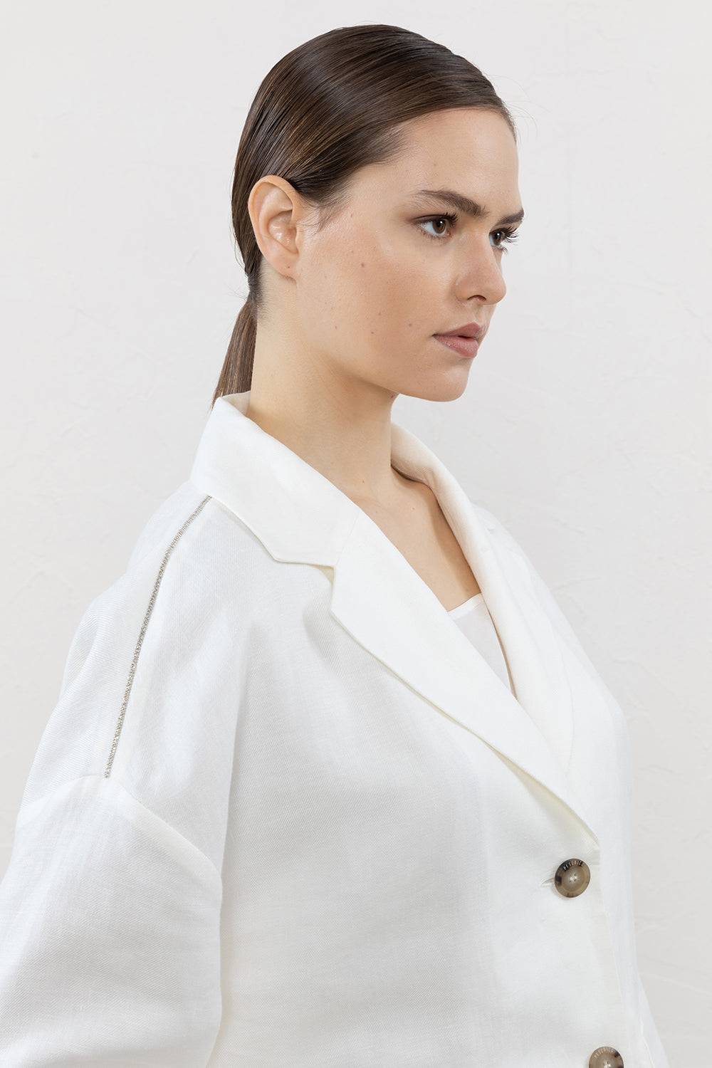 Peserico Blazer Monopetto In Gabardina Di Puro Lino