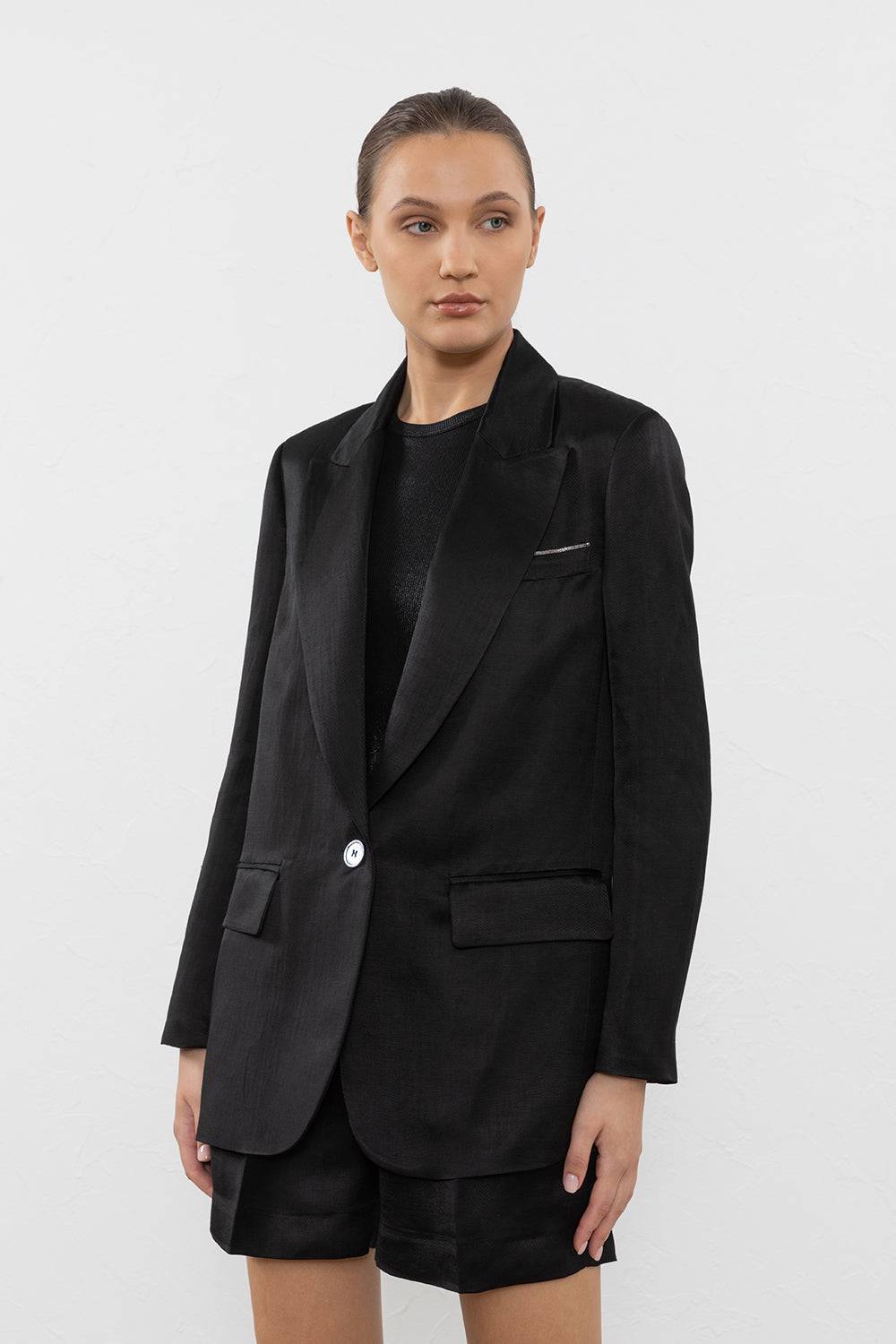 Peserico Blazer monopetto in stuoia di viscosa e bamboo