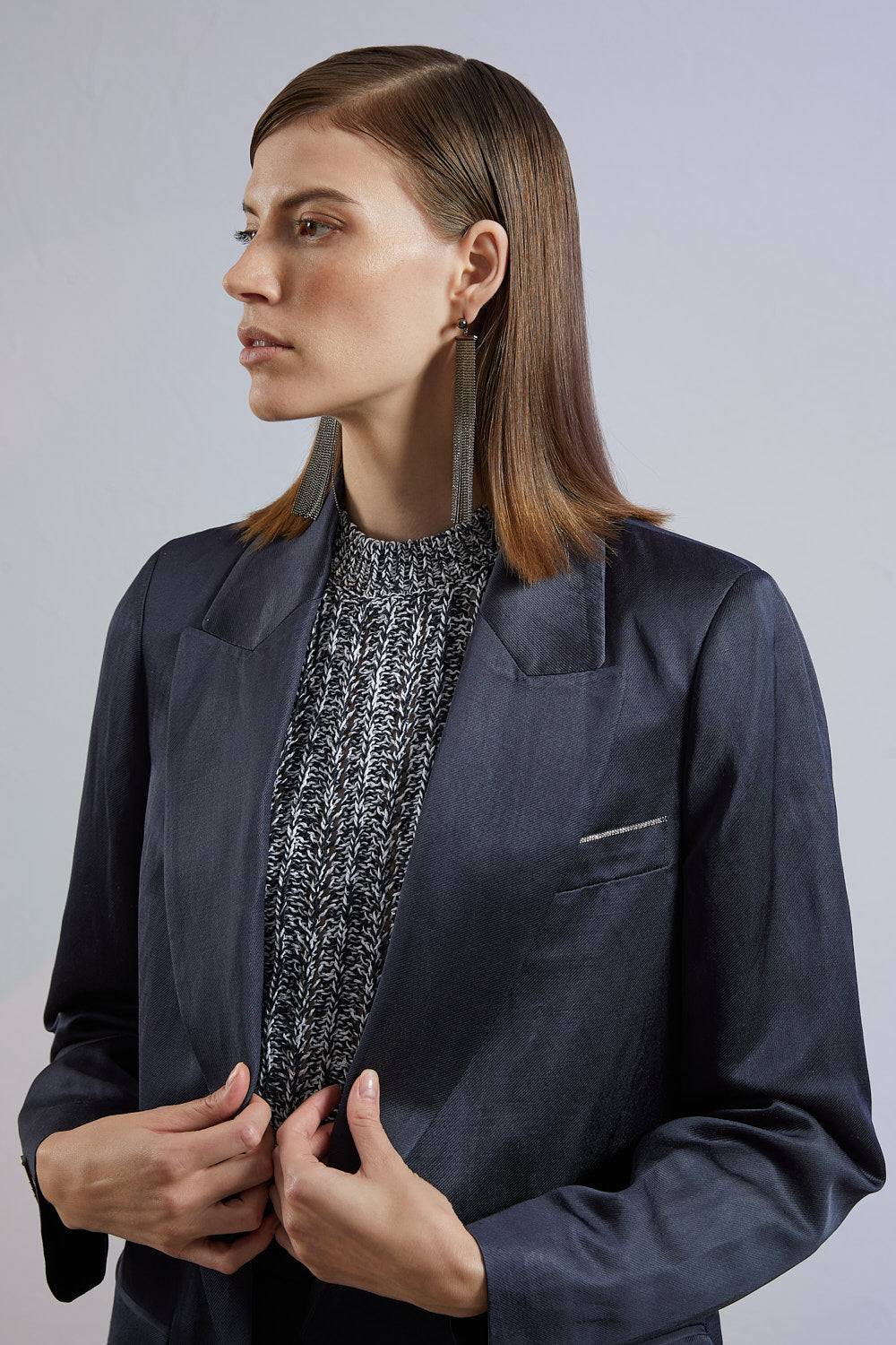 Peserico Blazer Monopetto In Twill Di Viscosa, Lino E Cotone