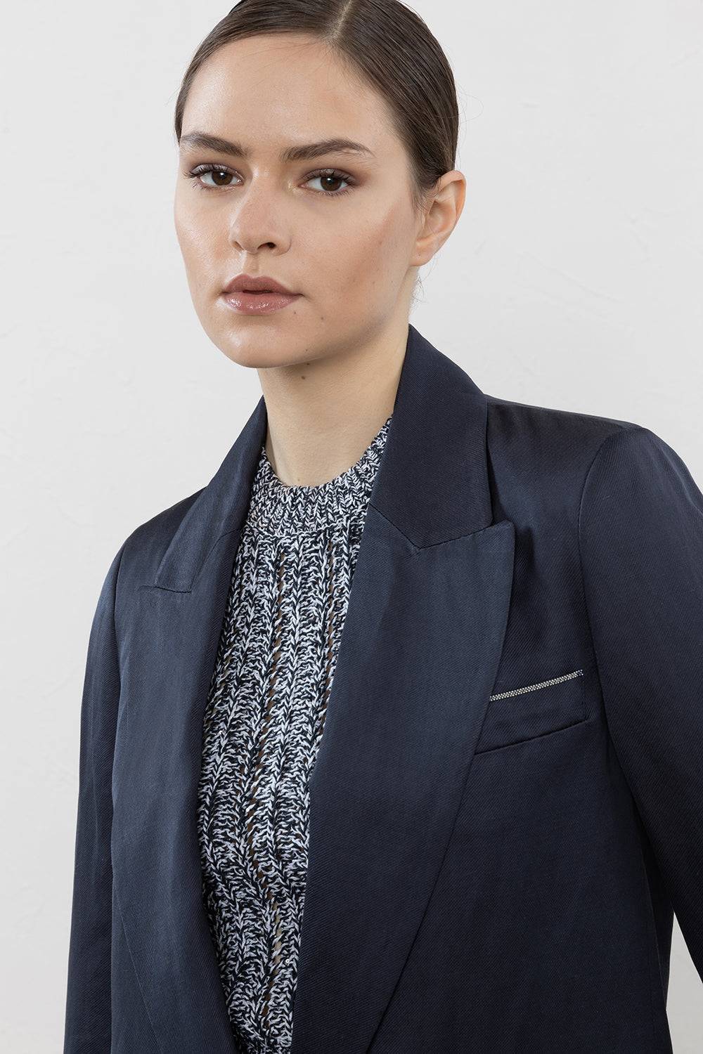 Peserico Blazer Monopetto In Twill Di Viscosa, Lino E Cotone