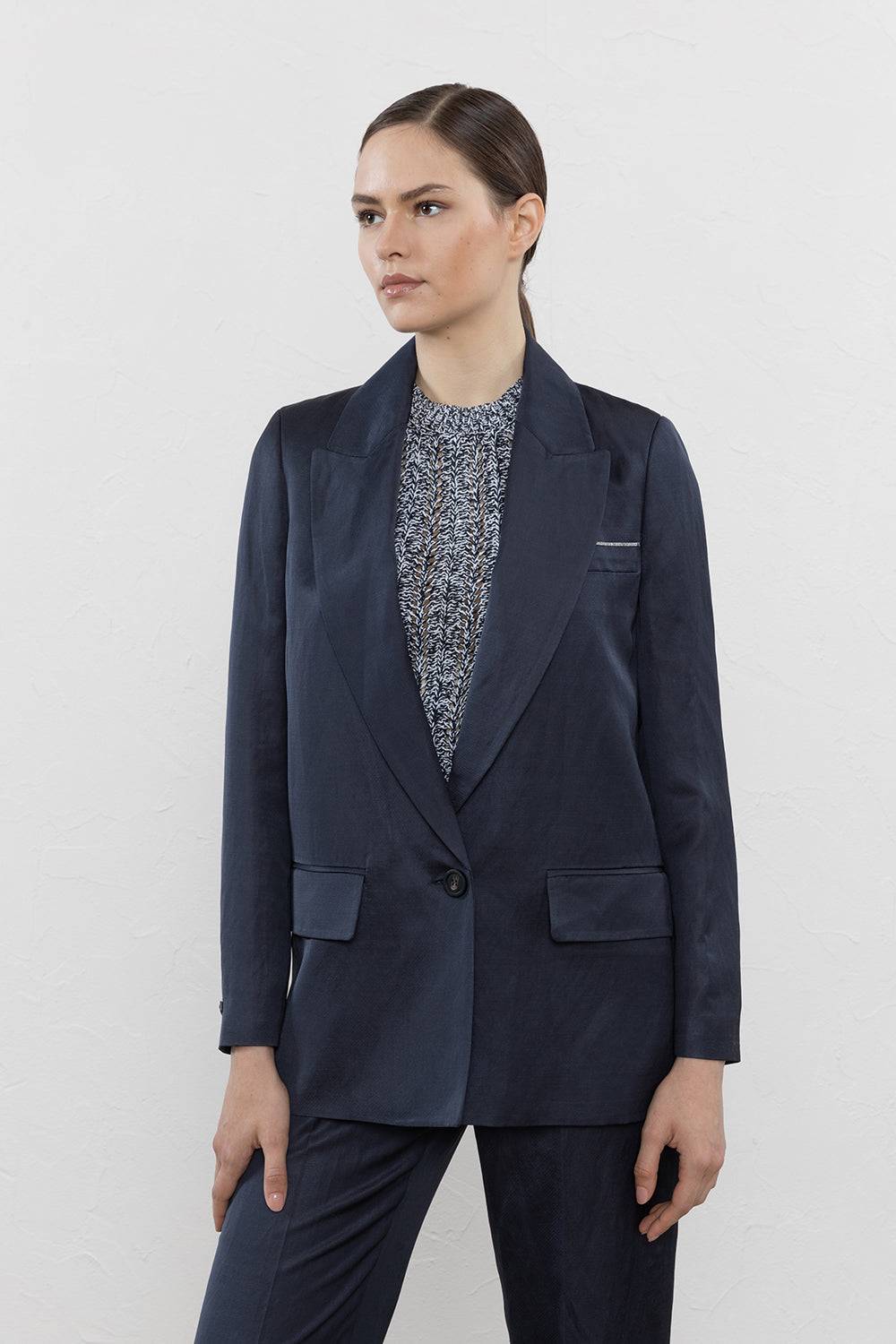 Peserico Blazer monopetto in twill di viscosa, lino e cotone