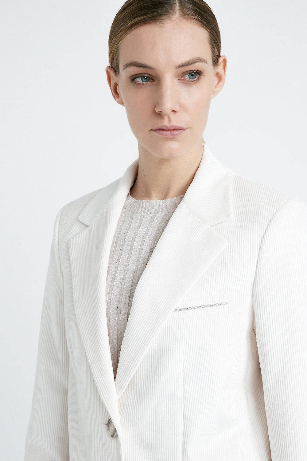 Peserico Blazer Monopetto In Velluto 1000 Righe Di Cotone E Viscosa