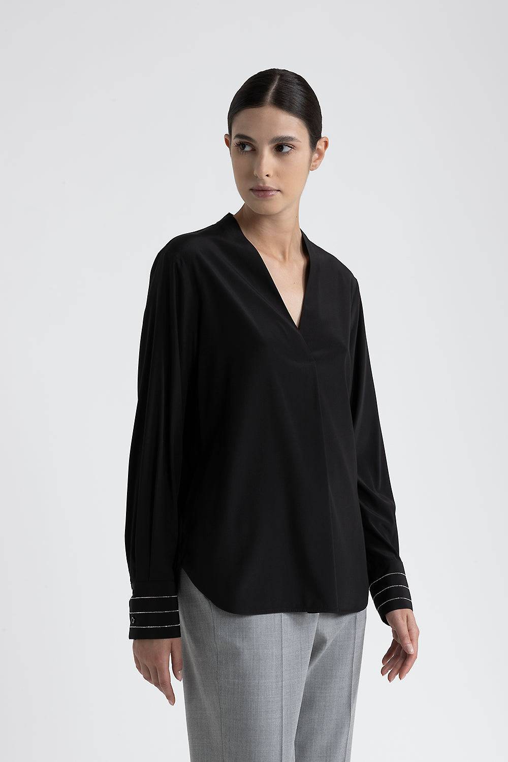 Peserico Blusa scollo a V in crepe de chine di seta